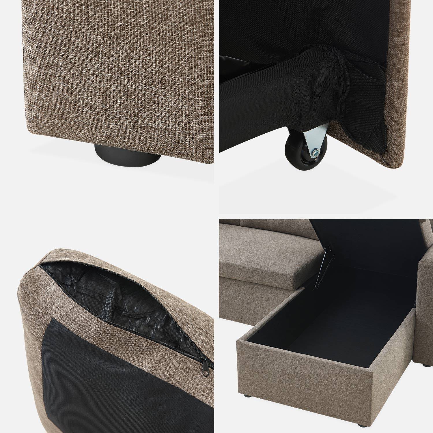 Canapé d'angle convertible en tissu marron - IDA - 3 places, fauteuil d'angle réversible coffre rangement lit modulable  Photo6