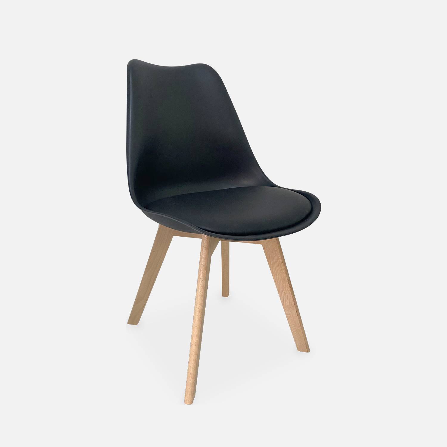 Lot de 4 chaises scandinaves, pieds bois de hêtre, fauteuils 1 place, noirs Photo4