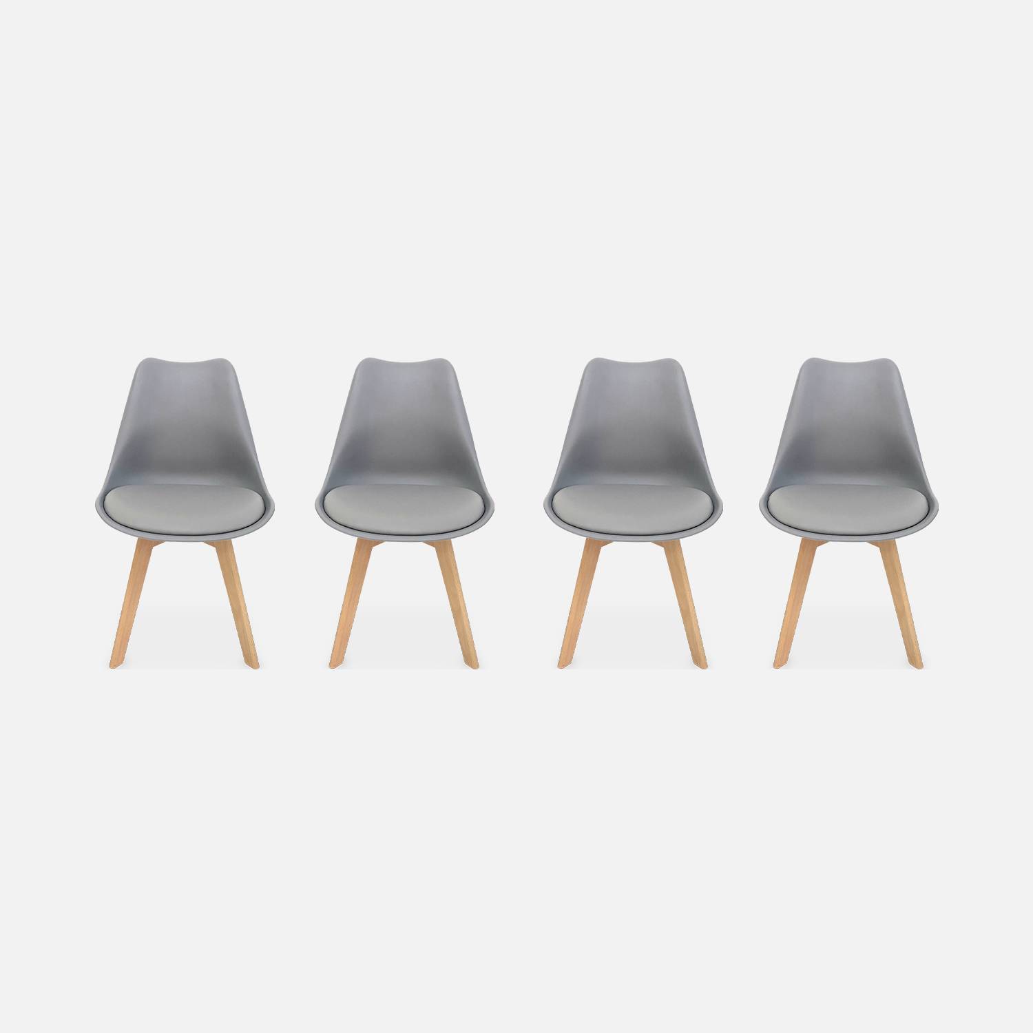Conjunto de 4 cadeiras escandinavas, pernas em madeira de faia, assentos individuais, cinza Photo3