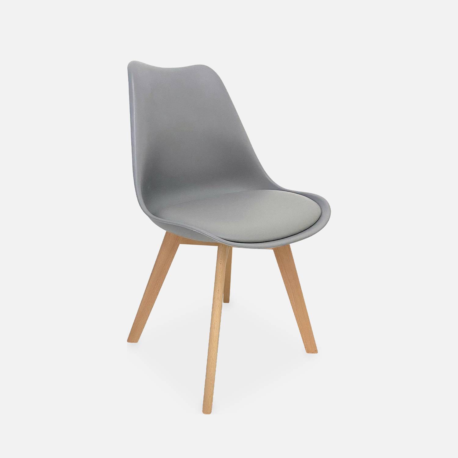 Conjunto de 4 cadeiras escandinavas, pernas em madeira de faia, assentos individuais, cinza Photo4
