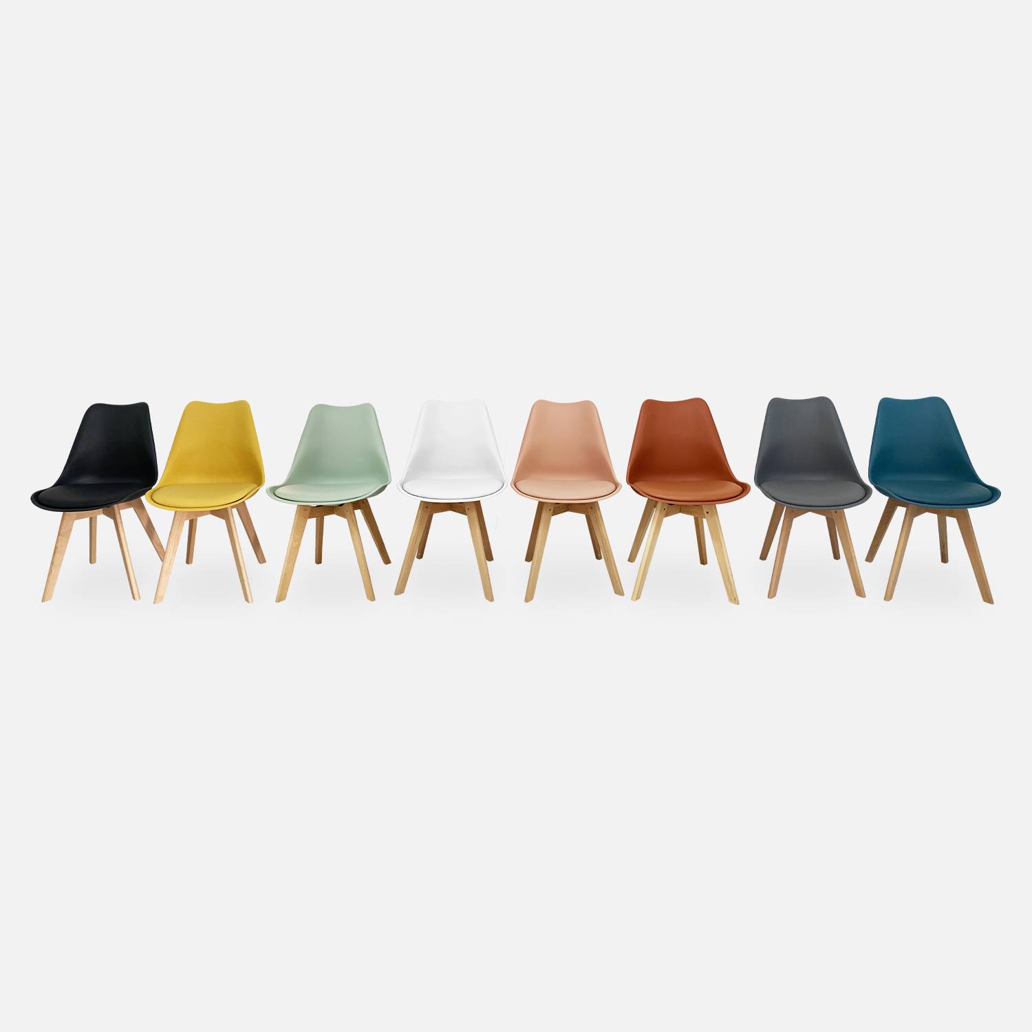 Conjunto de 4 cadeiras escandinavas, pernas em madeira de faia, assentos individuais, cinza Photo9