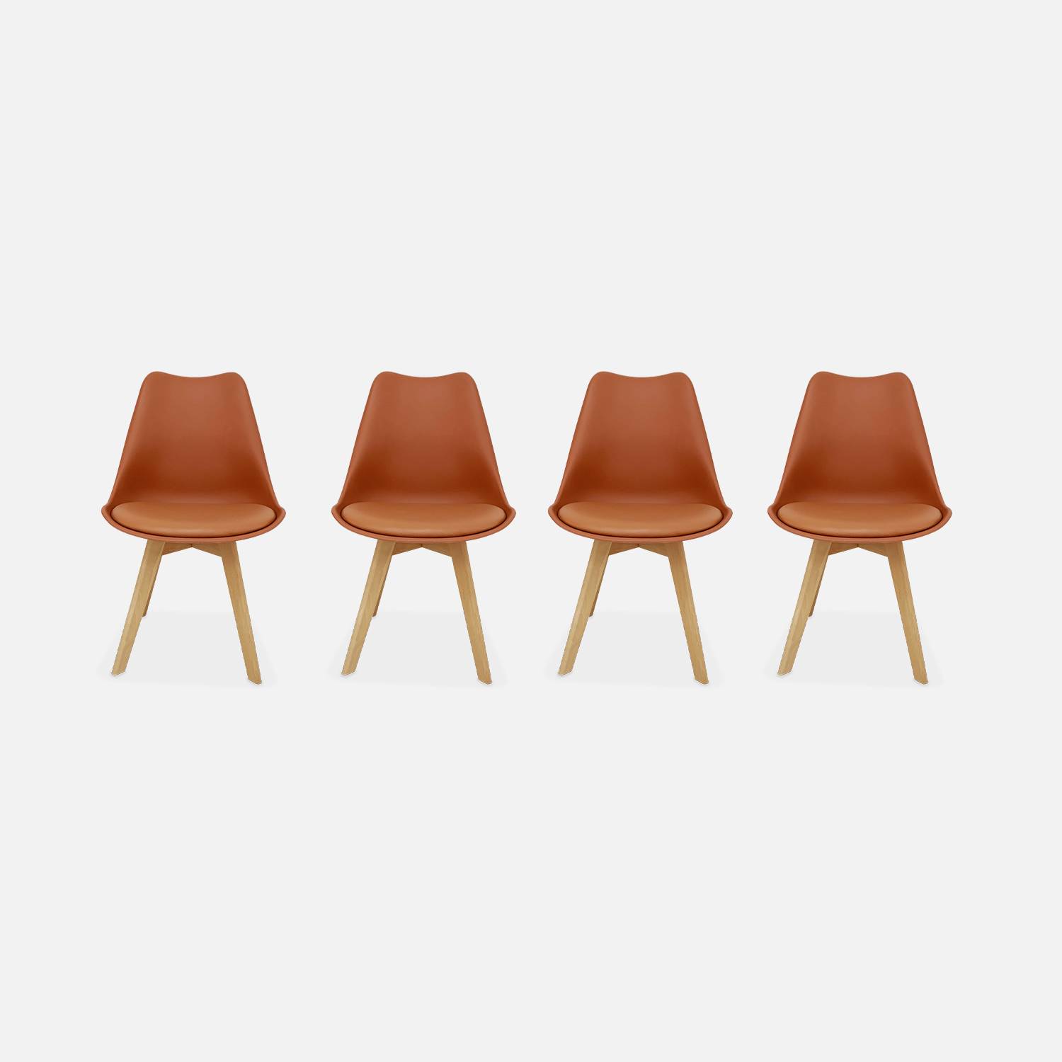 Conjunto de 4 cadeiras escandinavas, pernas em madeira de faia, assentos individuais, Terracotta Photo3