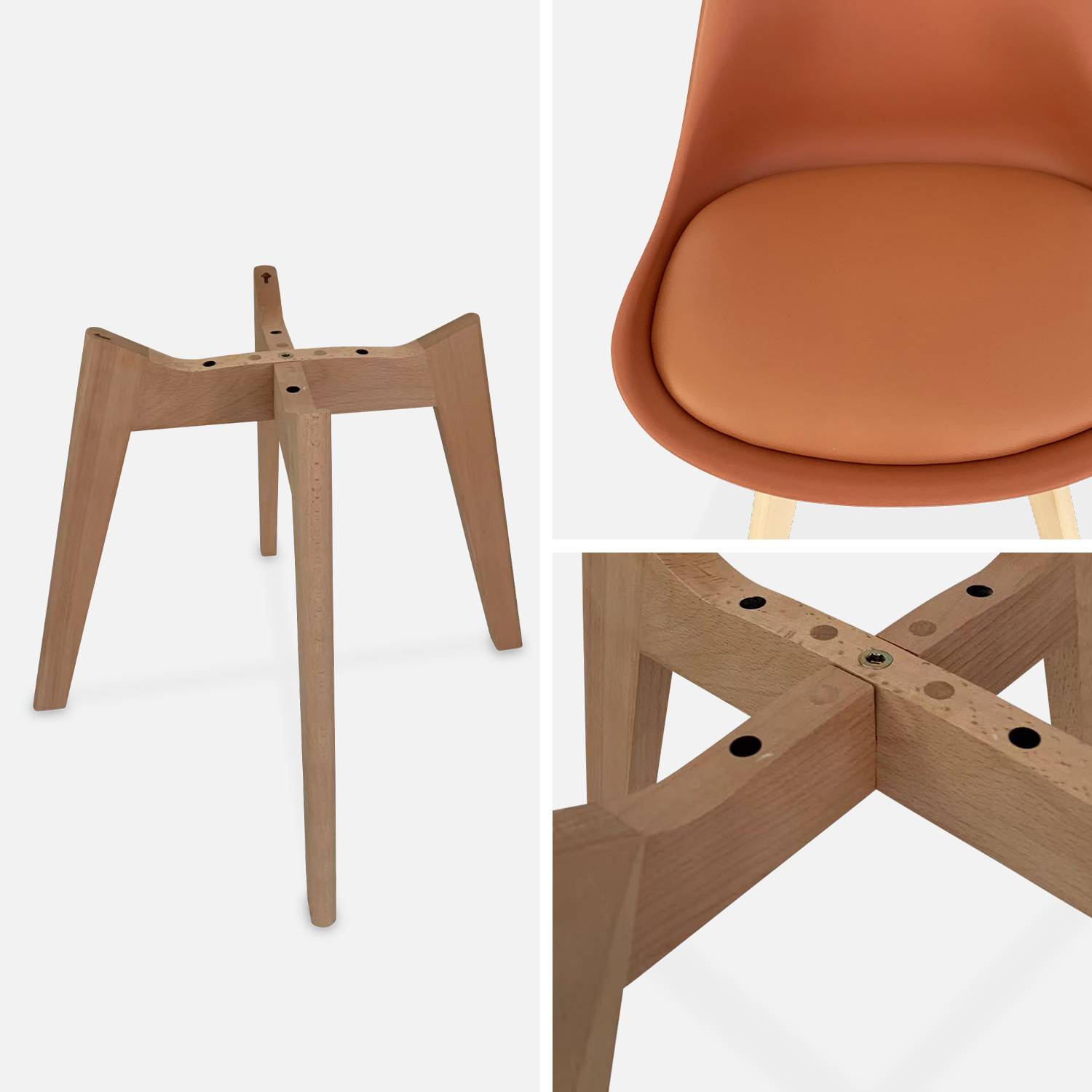 Conjunto de 4 cadeiras escandinavas, pernas em madeira de faia, assentos individuais, Terracotta Photo7
