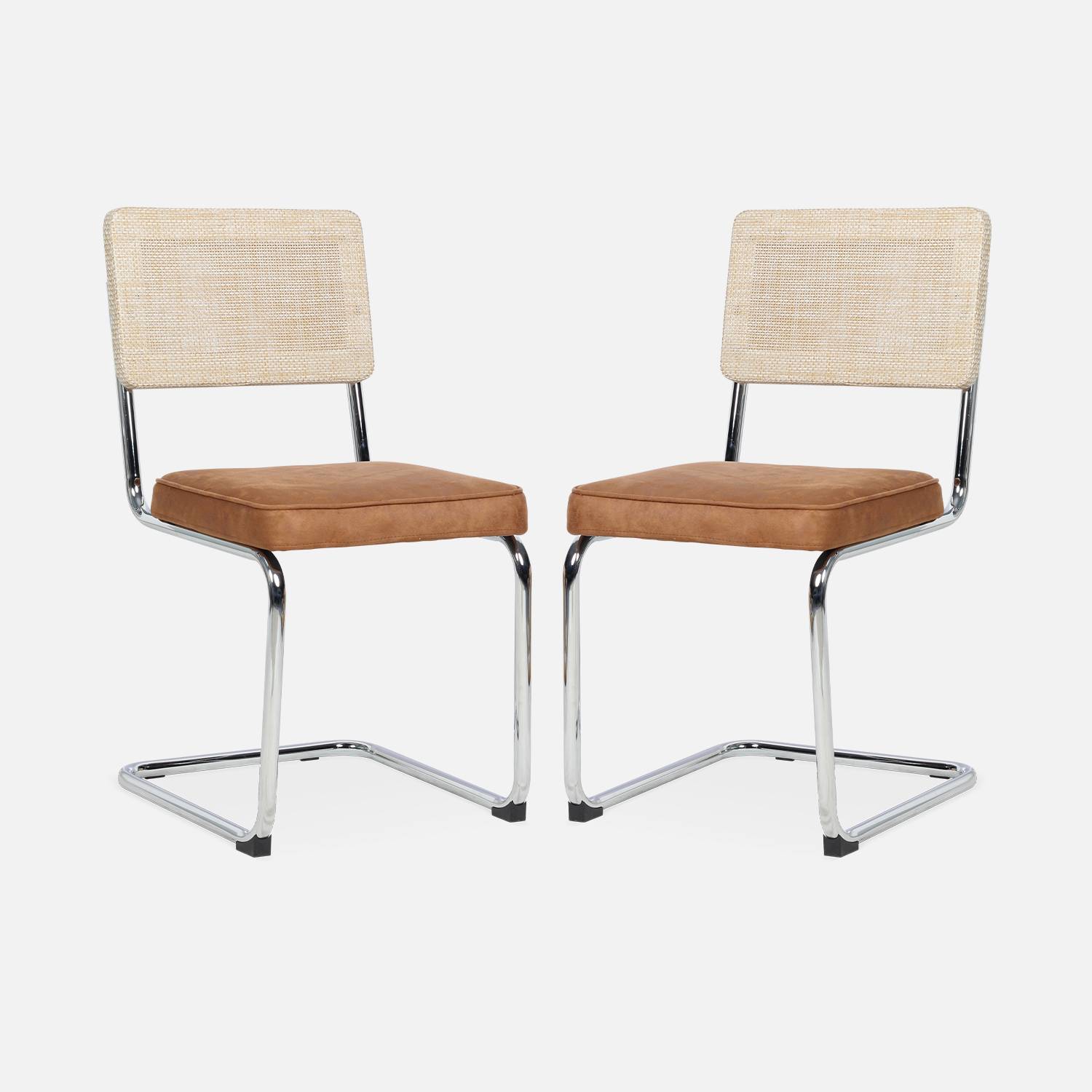 2 cadeiras cantilever - Maja - tecido castanho claro e resina com efeito rattan, 46 x 54,5 x 84,5 cm Photo5