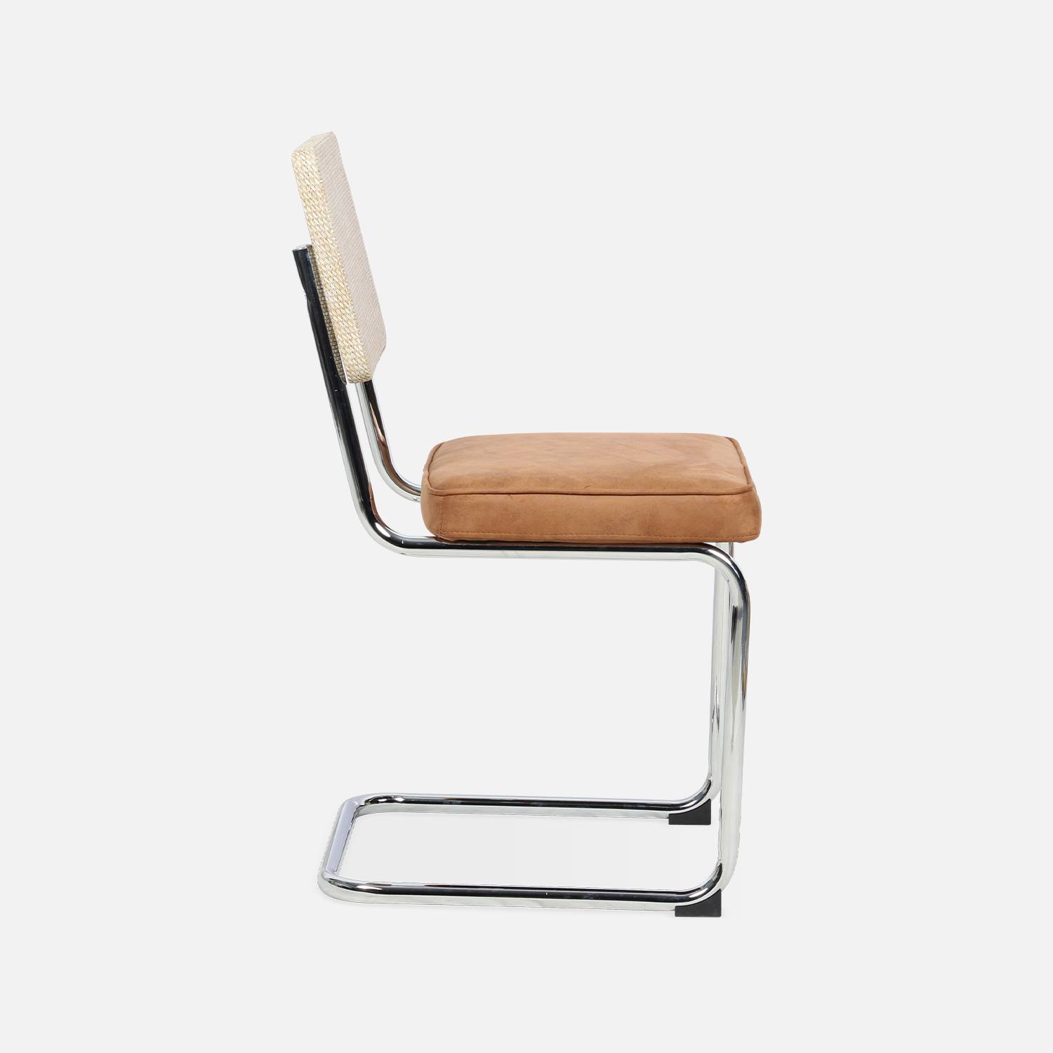 2 cadeiras cantilever - Maja - tecido castanho claro e resina com efeito rattan, 46 x 54,5 x 84,5 cm Photo6