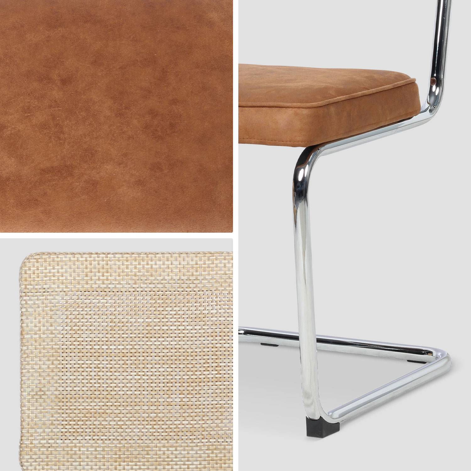 2 cadeiras cantilever - Maja - tecido castanho claro e resina com efeito rattan, 46 x 54,5 x 84,5 cm Photo7