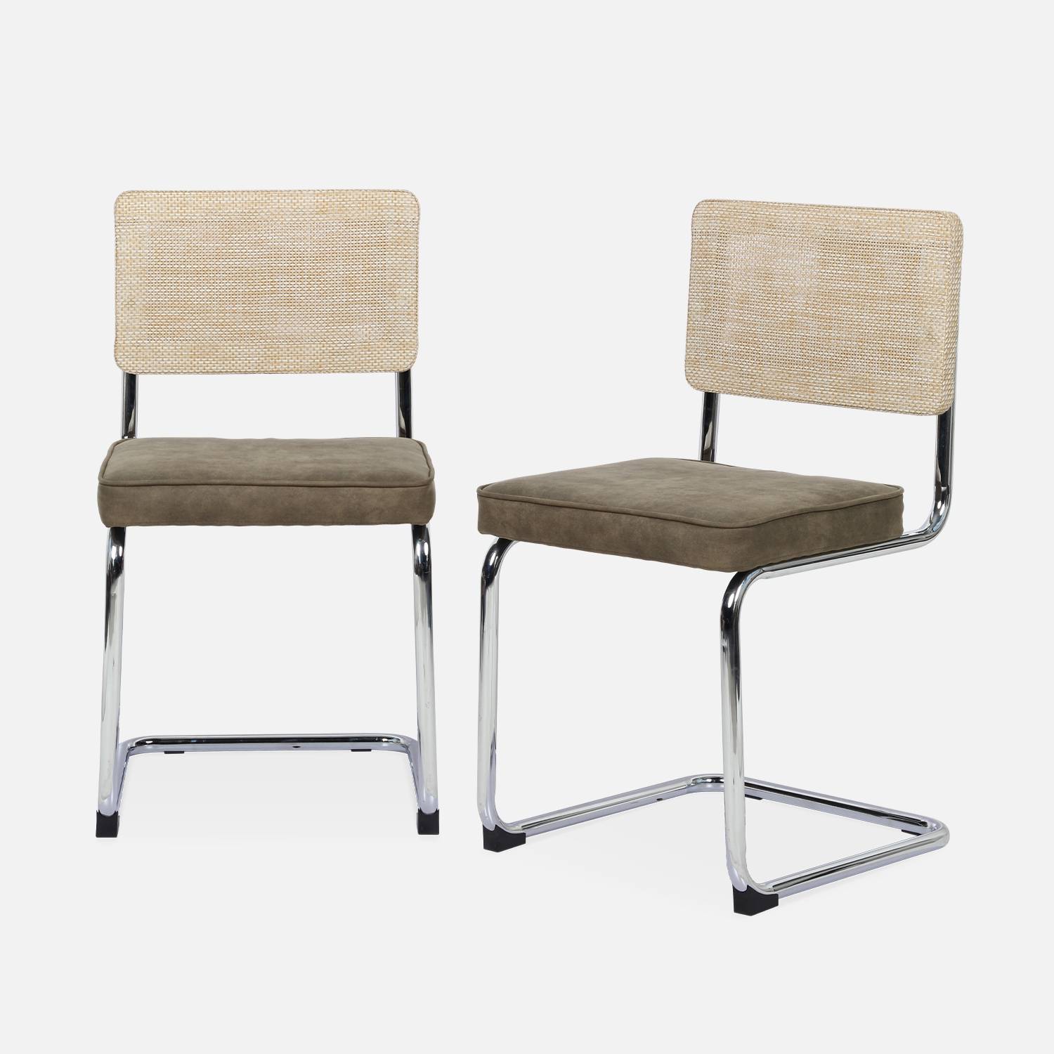 2 chaises cantilever - Maja - tissu kaki et résine effet rotin, 46 x 54,5 x 84,5cm   Photo4