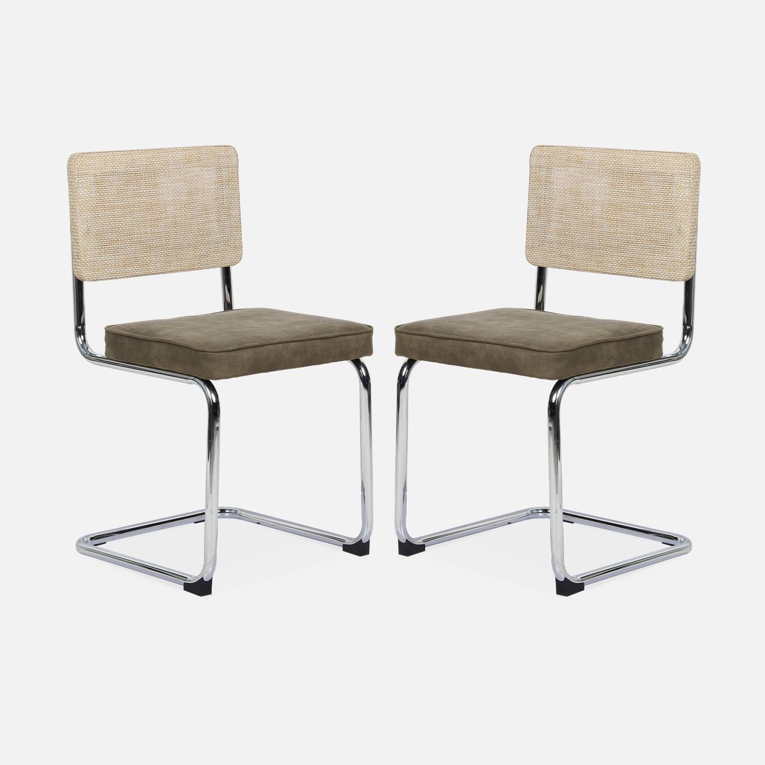 2 chaises cantilever - Maja - tissu kaki et résine effet rotin, 46 x 54,5 x 84,5cm   Photo5