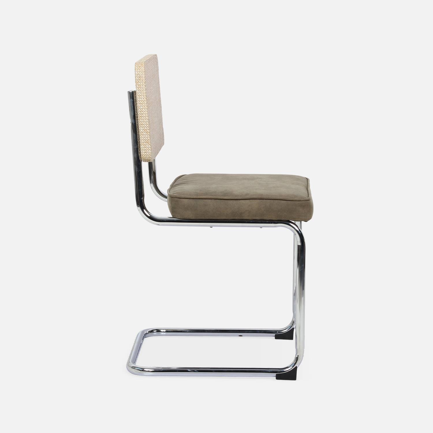 2 chaises cantilever - Maja - tissu kaki et résine effet rotin, 46 x 54,5 x 84,5cm   Photo6