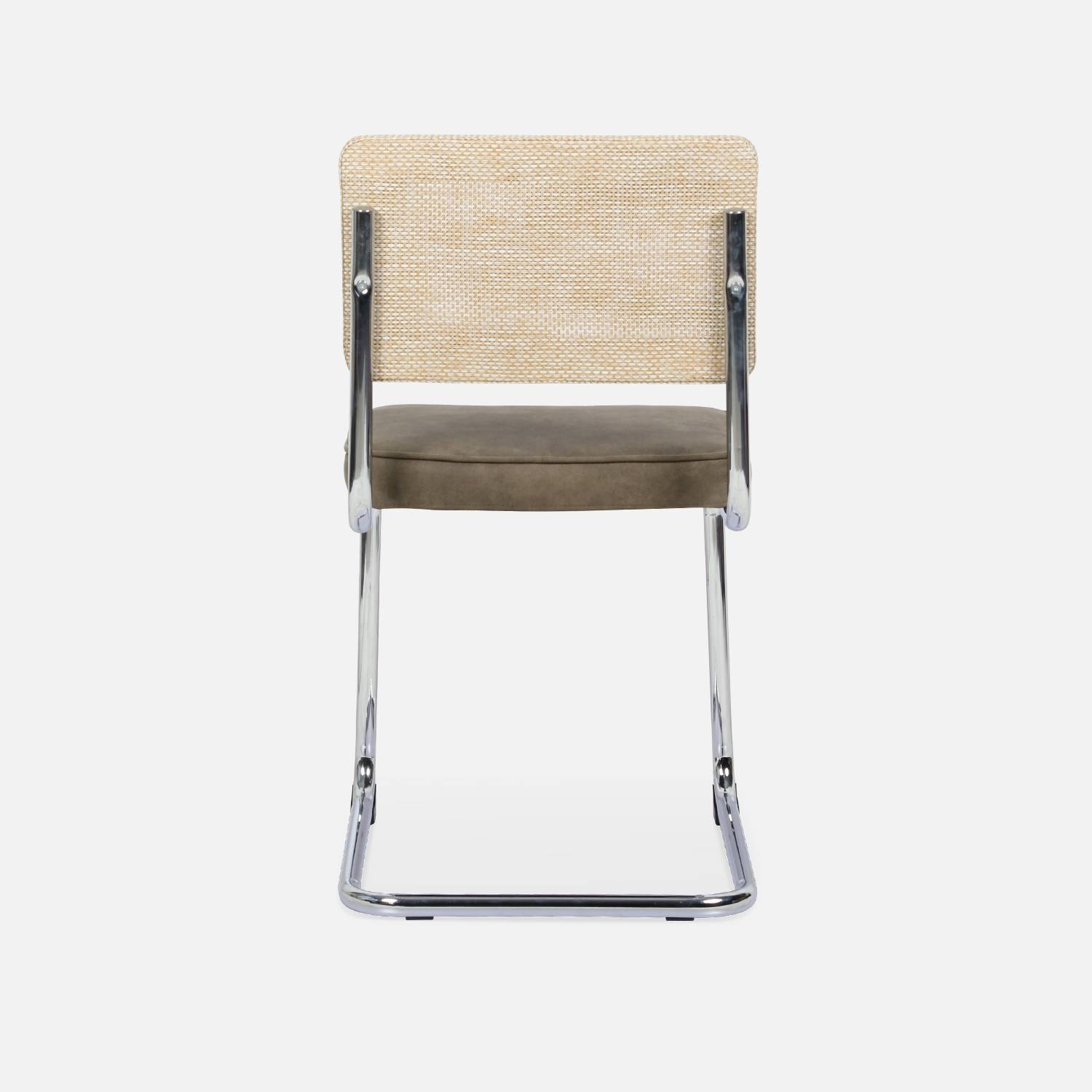 2 chaises cantilever - Maja - tissu kaki et résine effet rotin, 46 x 54,5 x 84,5cm   Photo7