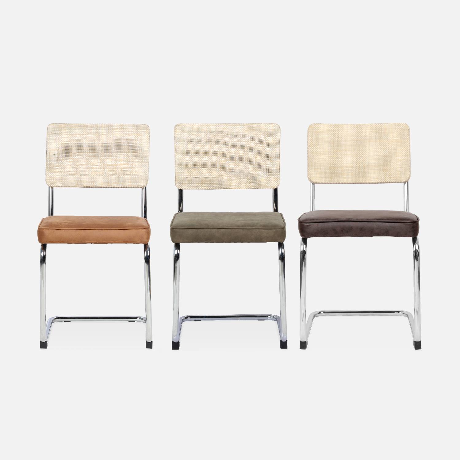 2 chaises cantilever - Maja - tissu kaki et résine effet rotin, 46 x 54,5 x 84,5cm   Photo9