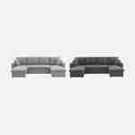 Canapé panoramique convertible en tissu gris foncé, 4 places, coffre rangement, lit modulable  Photo9
