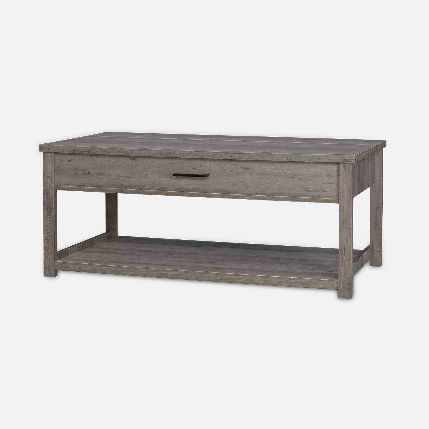Table basse relevable en décor bois gris 110x59x46.5cm - Galant - 1 espace de rangement  Photo4