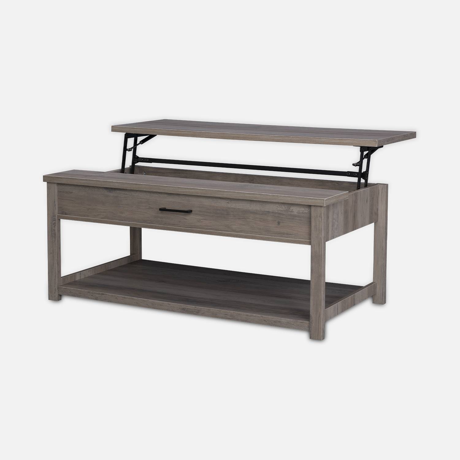 Table basse relevable en décor bois gris 110x59x46.5cm - Galant - 1 espace de rangement  Photo6