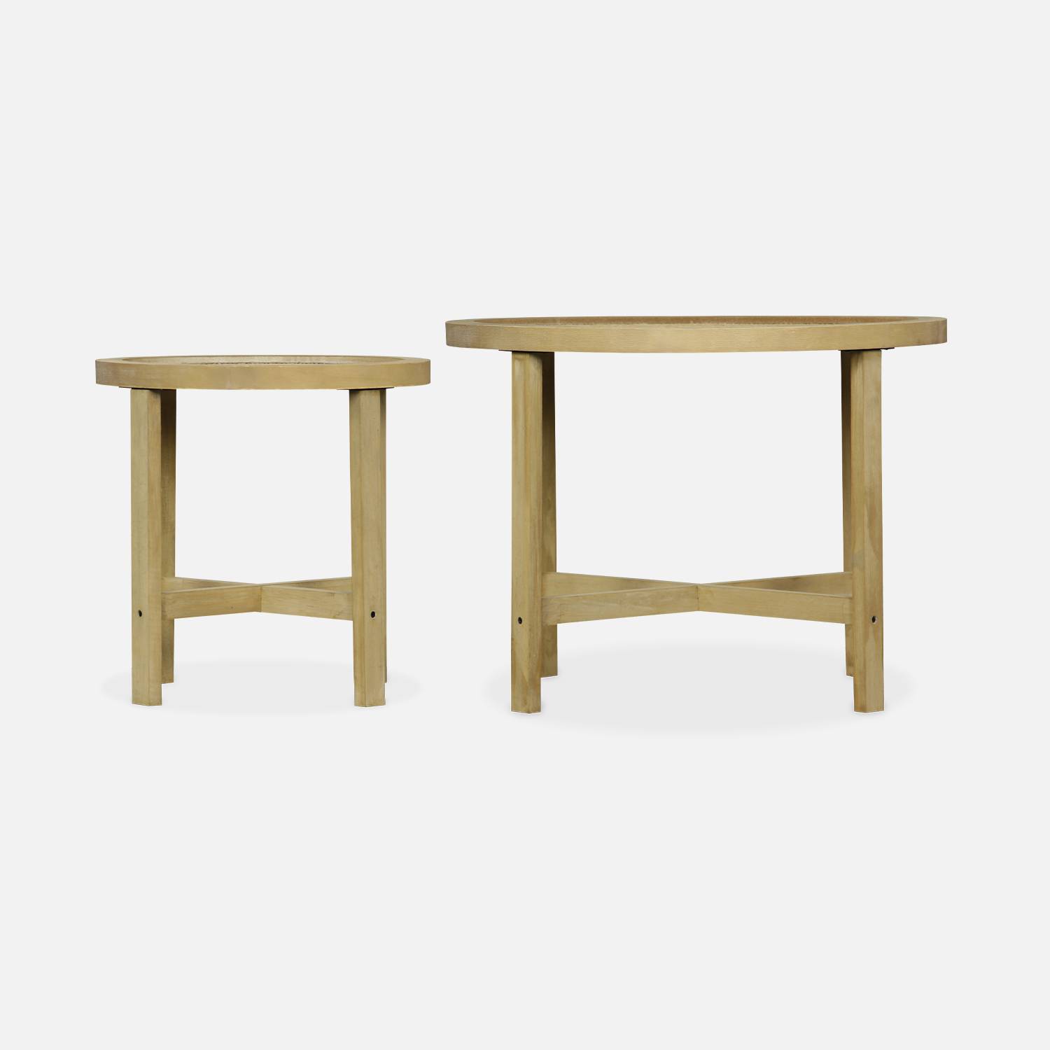 Lot de 2 tables gigognes rondes piétement bois de sapin et effet cannage - Olivia - encastrables, Ø60 x H 45cm / Ø40 x H 40cm Photo6