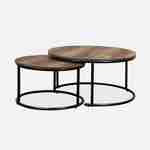 Lot de 2 tables gigognes rondes métal noir, décor bois - Loft - encastrables, 1x Ø77 x H 40cm / x1 Ø57 x H 35cm Photo4