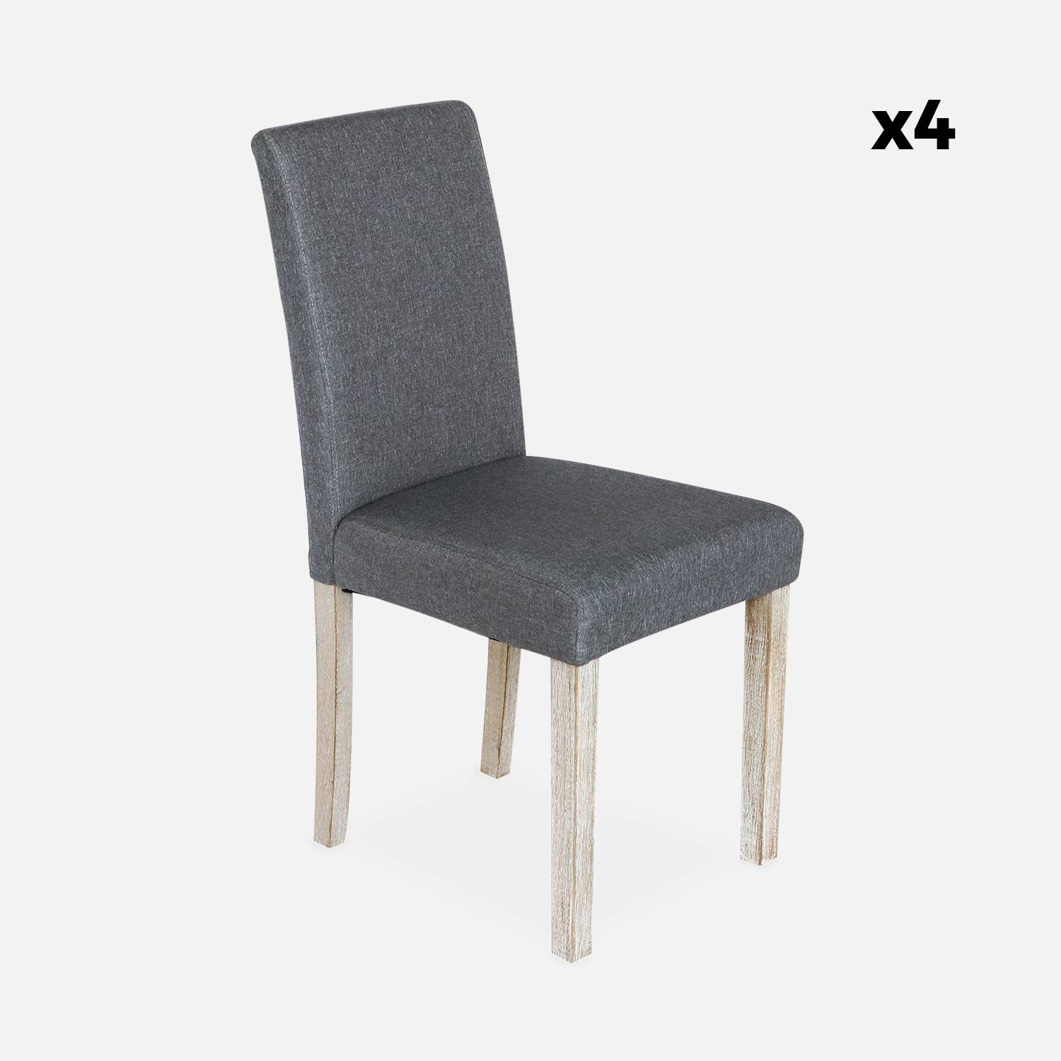 Lot de 4 chaises - Rita - chaises en tissu, pieds en bois cérusé, gris foncés Photo6