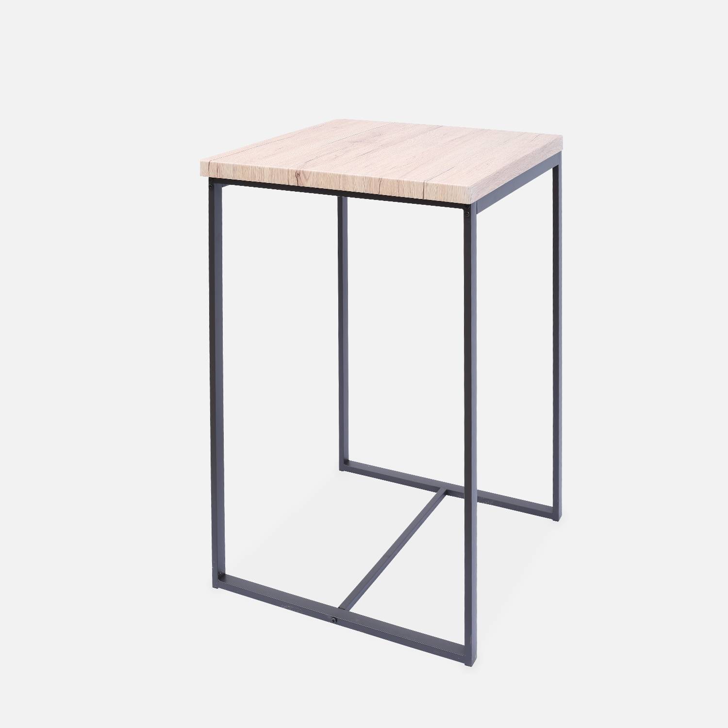 Conjunto de mesa alta quadrada - Loft - com bancos de 2 barras, decoração em aço e madeira, embutida, design Photo4