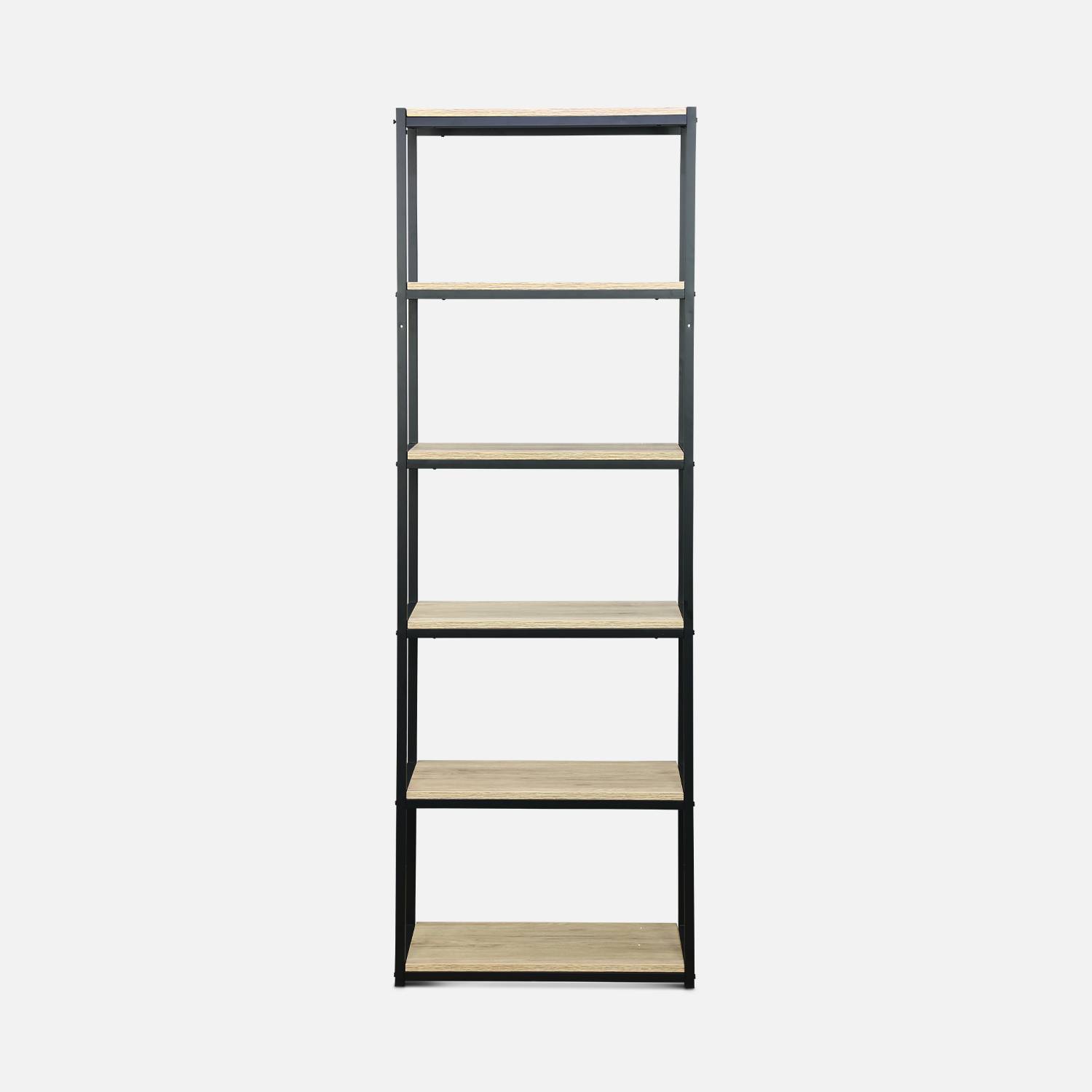 Schwarzes Metallregal mit Ablagen in Holzdesign - Loft - Bücherregal auf 6 Ebenen, 60x30x180cm Photo4