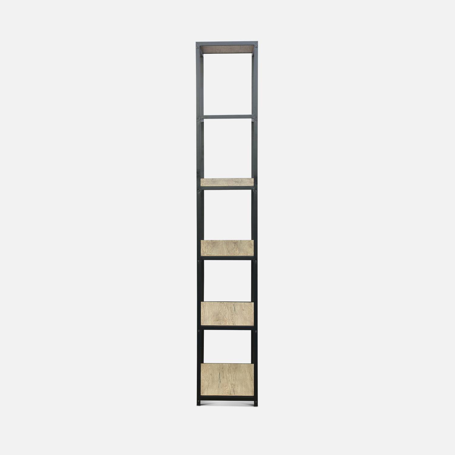 Schwarzes Metallregal mit Ablagen in Holzdesign - Loft - Bücherregal auf 6 Ebenen, 60x30x180cm Photo5