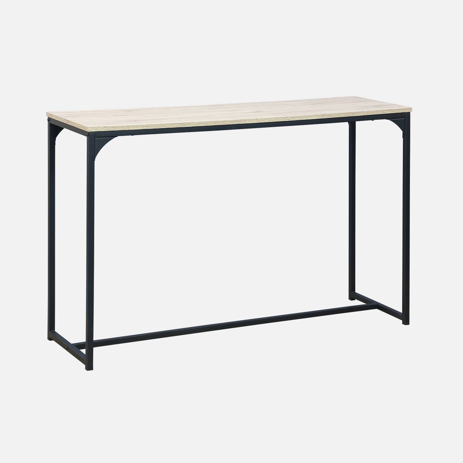 Console en métal noir et décor bois, 120x39x79cm - Loft -  table d'appoint avec 1 barre de renfort  Photo3