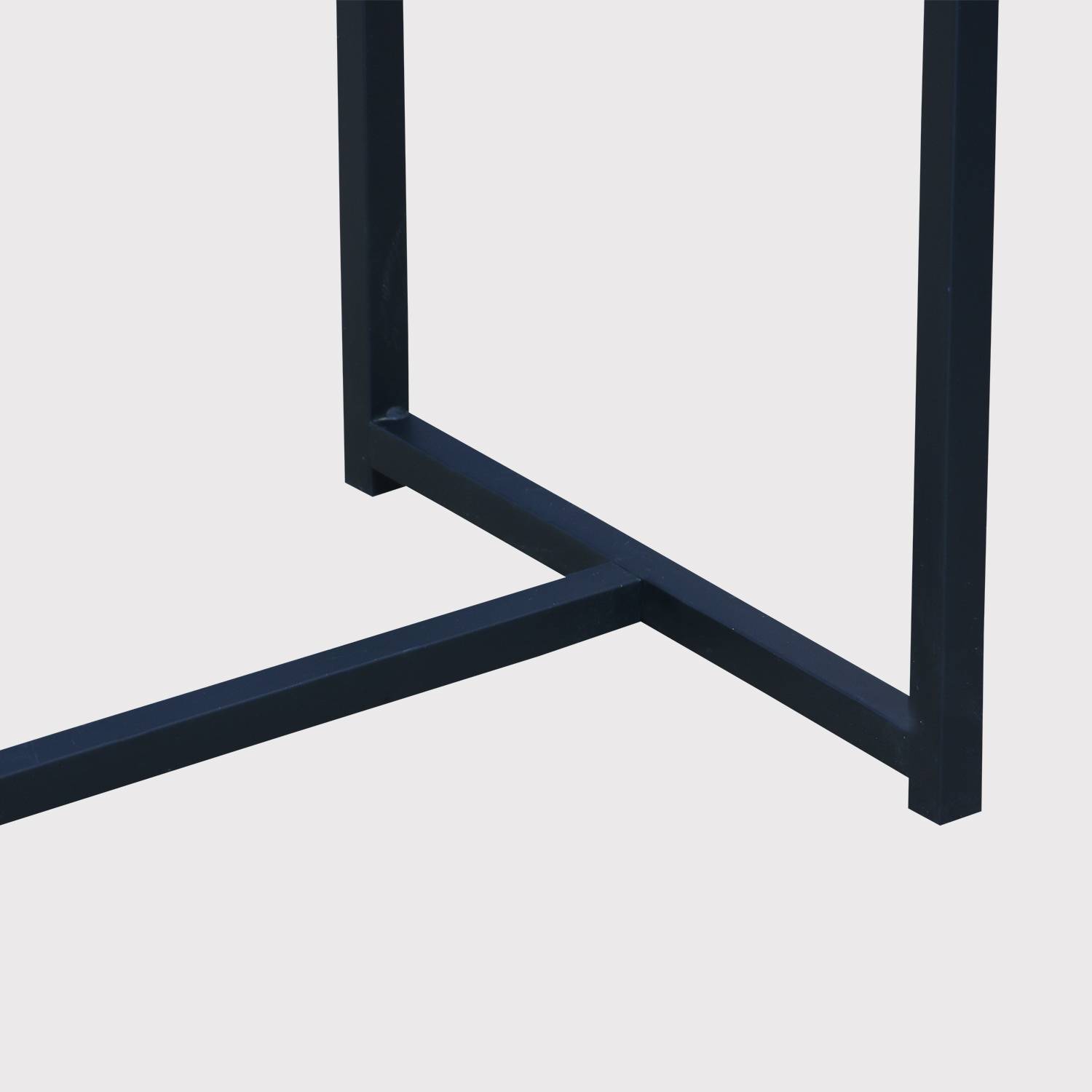 Sidetable van zwart metaal en tafelblad met houtlook, 120x39x79cm, bijzettafel met 1 verstevigingsbalk  Photo6