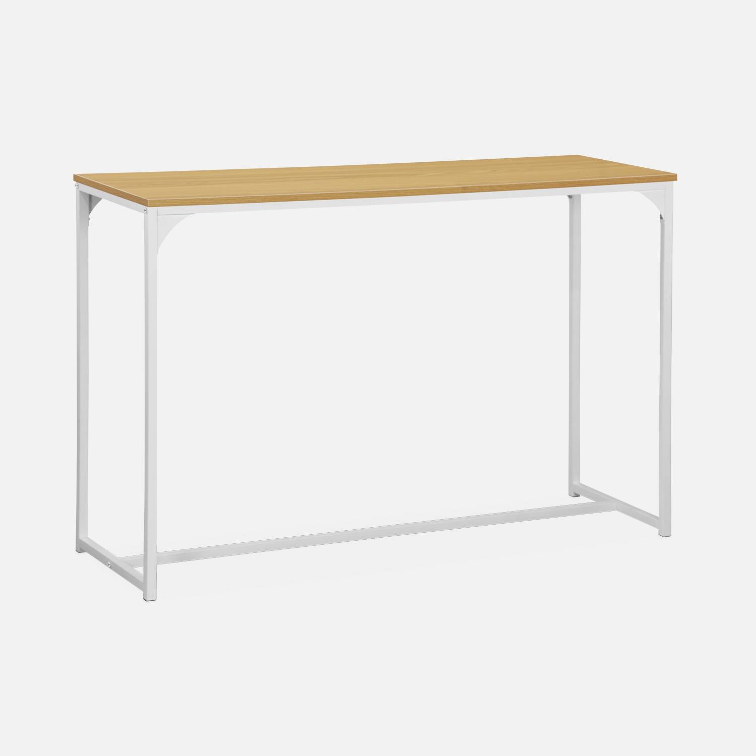 Console en métal blanc mat et décor bois, 120x39x79cm - Loft -  table d'appoint avec 1 barre de renfort  Photo2