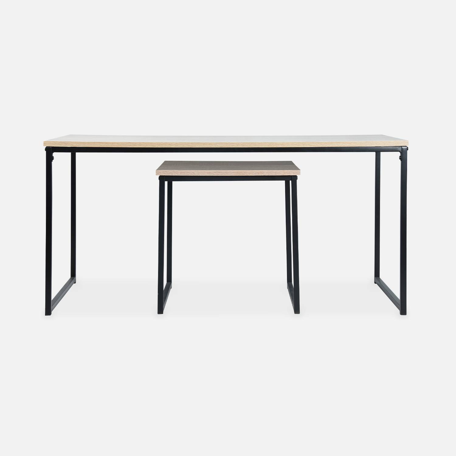  Tables basses en métal et décor bois encastrables - Loft -  tables gigognes, 100x48x48cm & 40x40x40cm Photo4