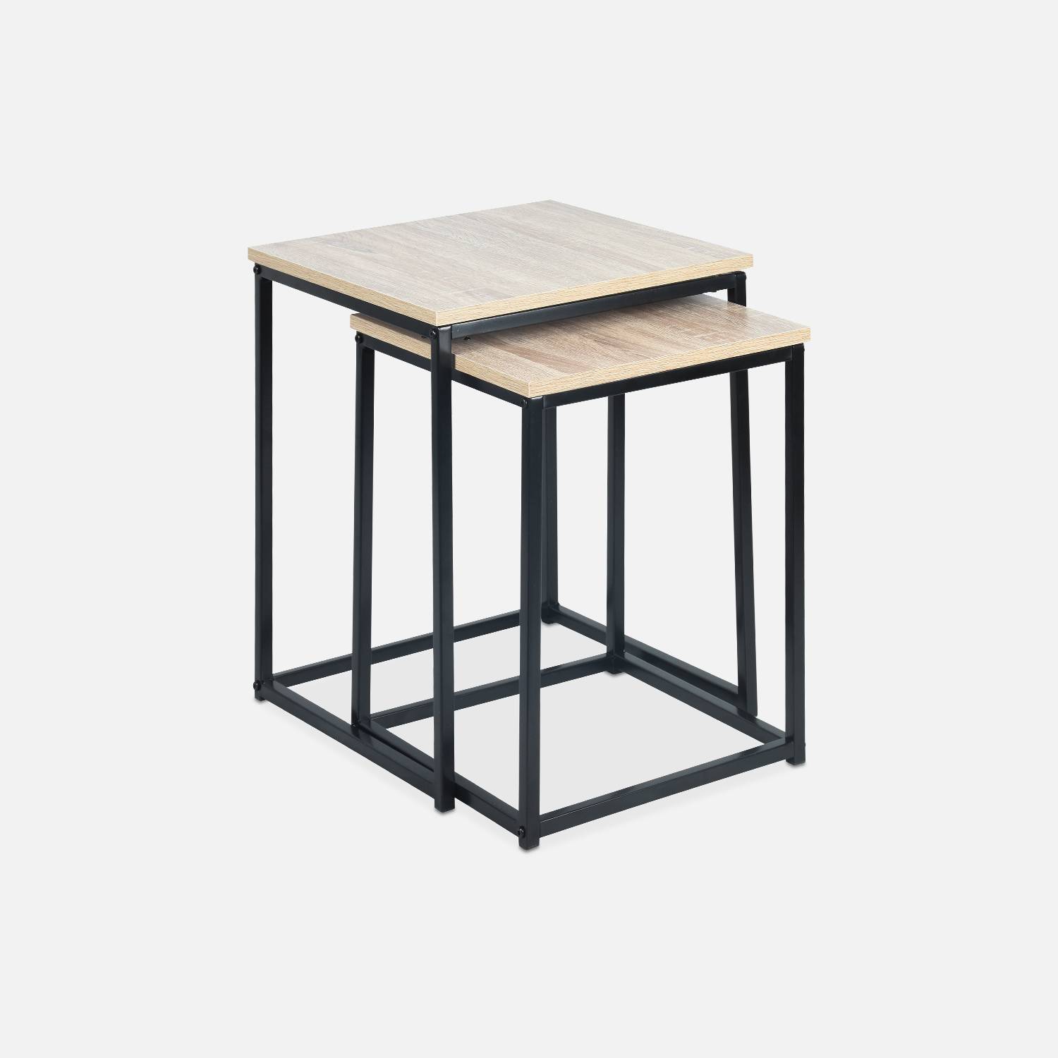  Tables basses en métal et décor bois encastrables - Loft -  tables gigognes, 40x40x50cm et 35x35x45cm Photo3