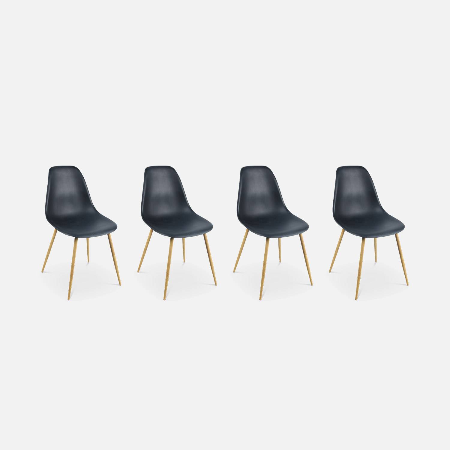 Table à manger rectangulaire métal et décor bois + 4 chaises scandinaves noires  Photo4