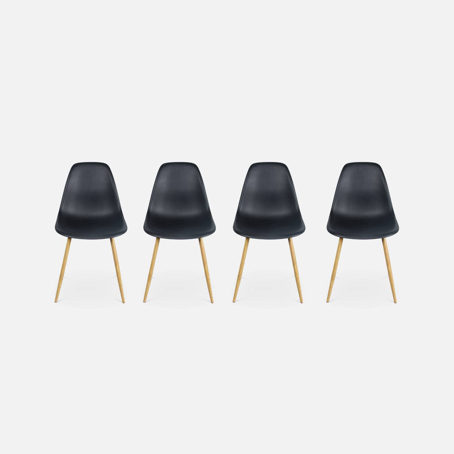Table à manger rectangulaire métal et décor bois + 4 chaises scandinaves noires  Photo5