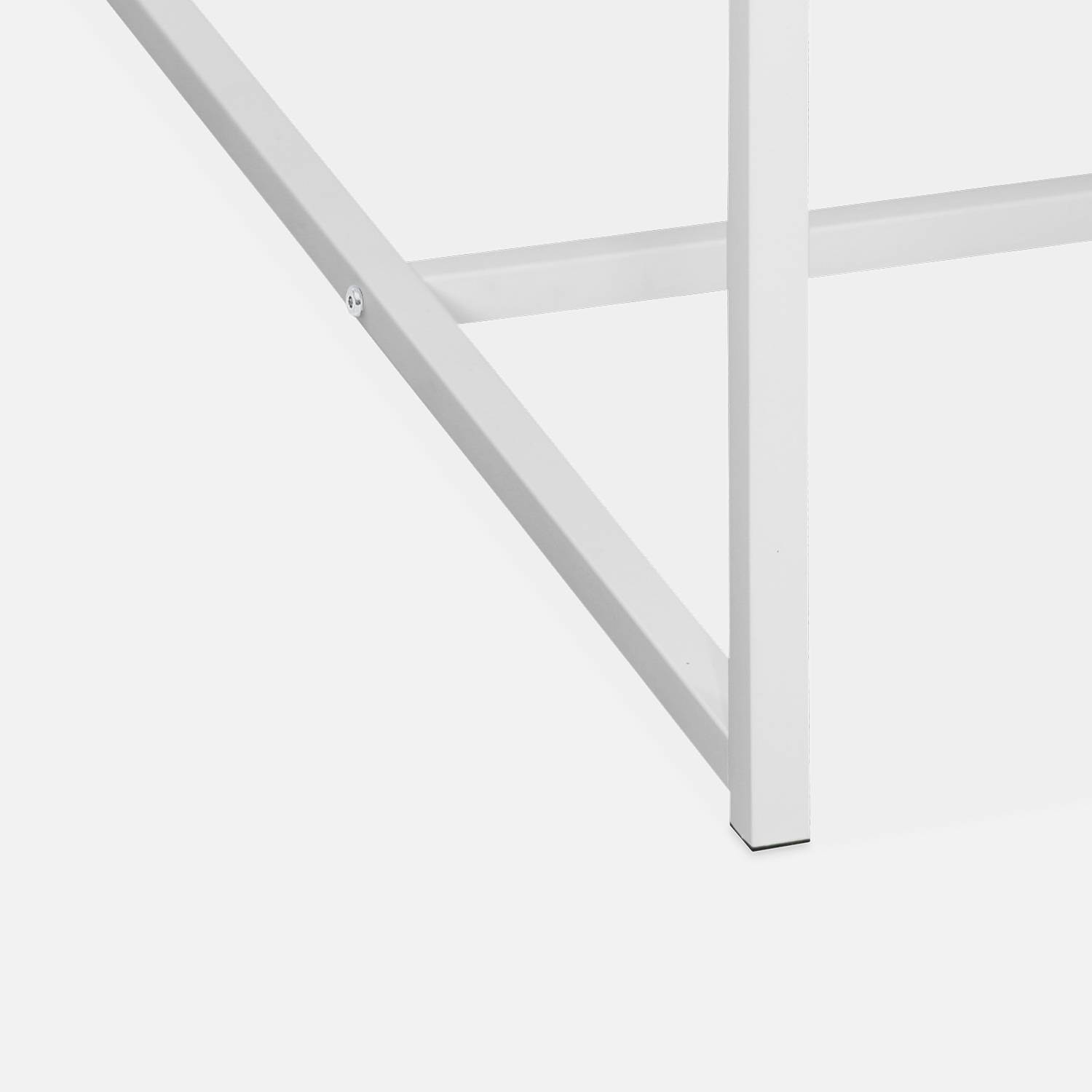 Mesa de comedor rectangular, metal blanco mate y decoración de madera - Loft - asientos para 4, 150cm  Photo5