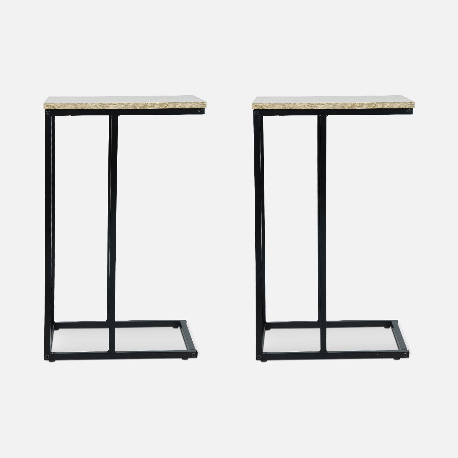 Set van 2 bijzettafels, zwart metalen frame en laminaatplaat tafelblad, 40x30x66cm Photo5