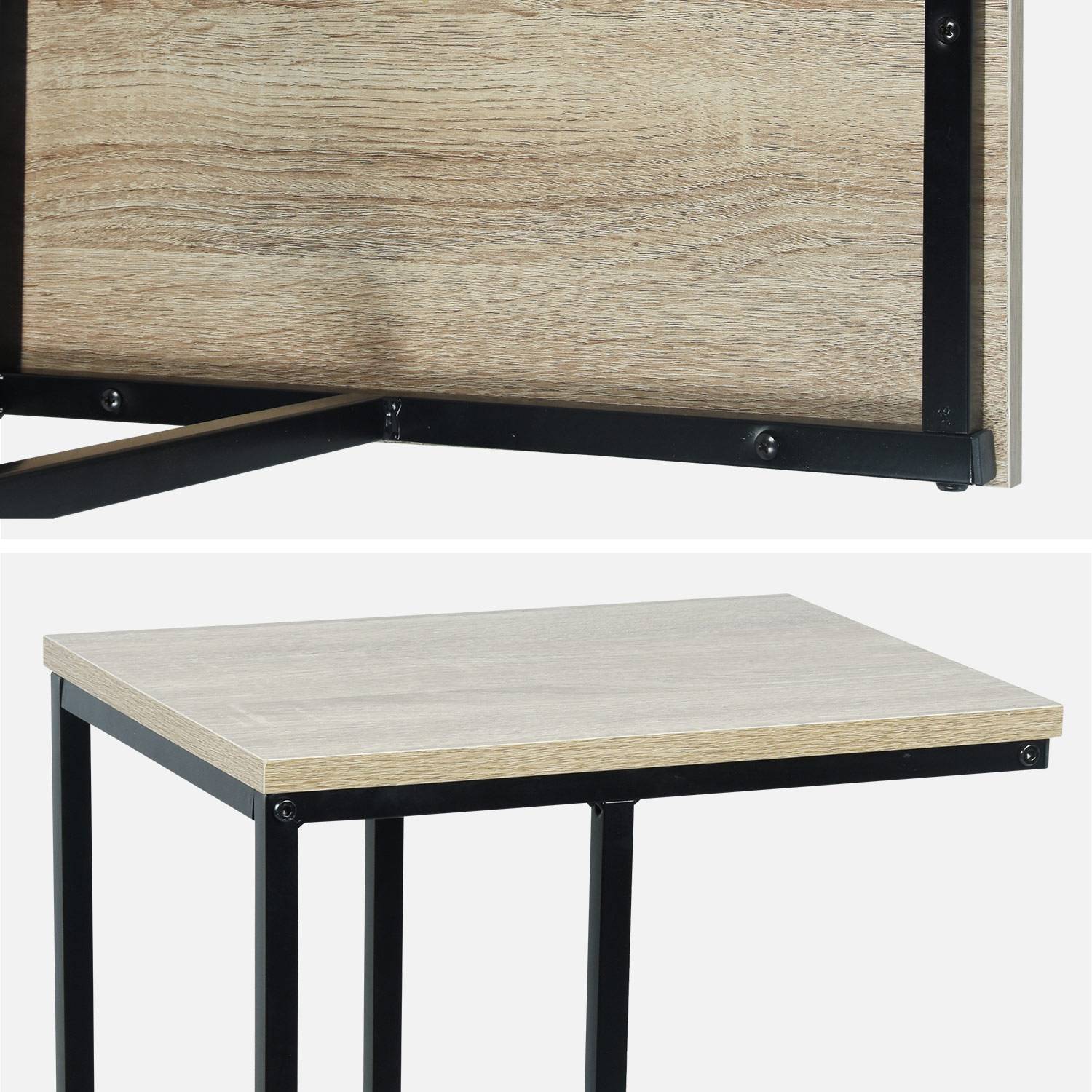 Set van 2 bijzettafels, zwart metalen frame en laminaatplaat tafelblad, 40x30x66cm Photo7