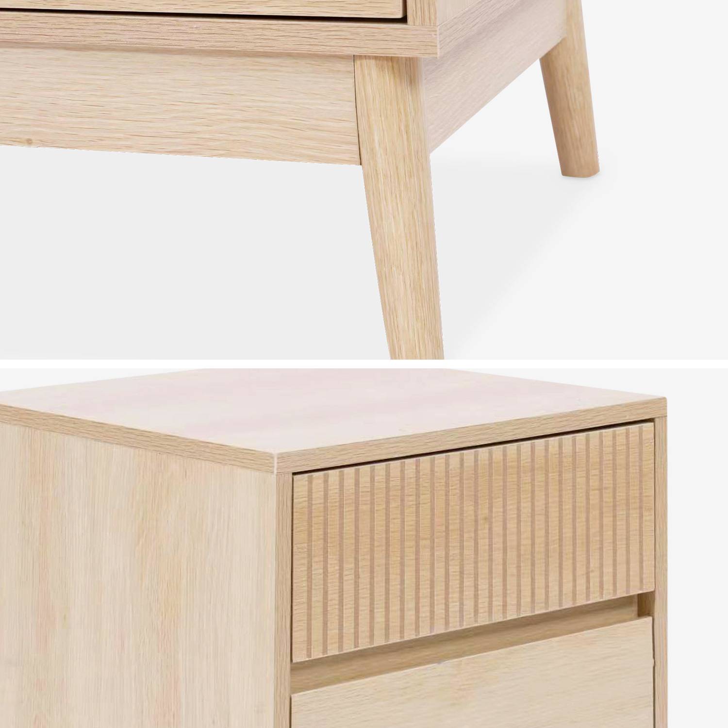 Table de chevet deux tiroirs, décor bois et piétement en pin - Linear Photo5