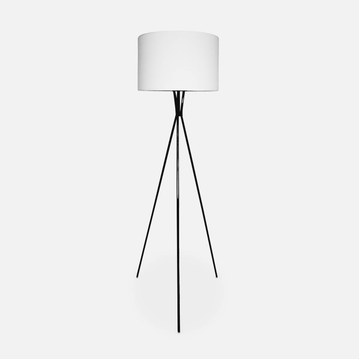 Lámpara de pie trípode de tela blanca con pies negros H 152cm para interior Photo3