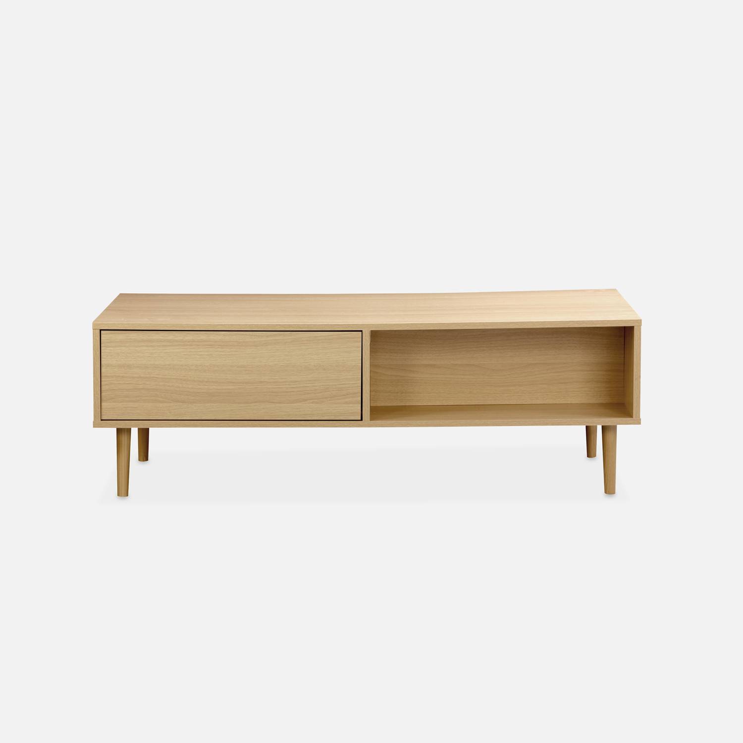 Table basse en décor bois - Mika - 2 tiroirs, 2 espaces de rangement, L 120 x l 55 x H 40cm Photo5
