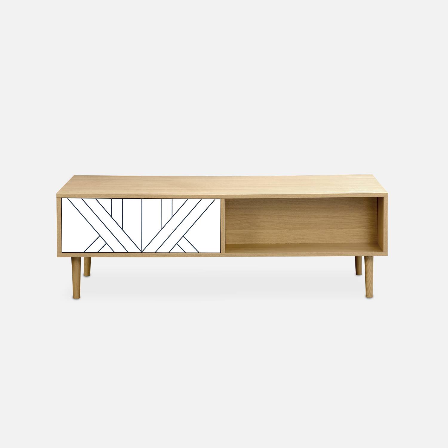 Mesa de centro em madeira e decoração branca - Mika - 2 gavetas, 2 espaços de arrumação, C 120 x L 55 x A 40cm Photo5