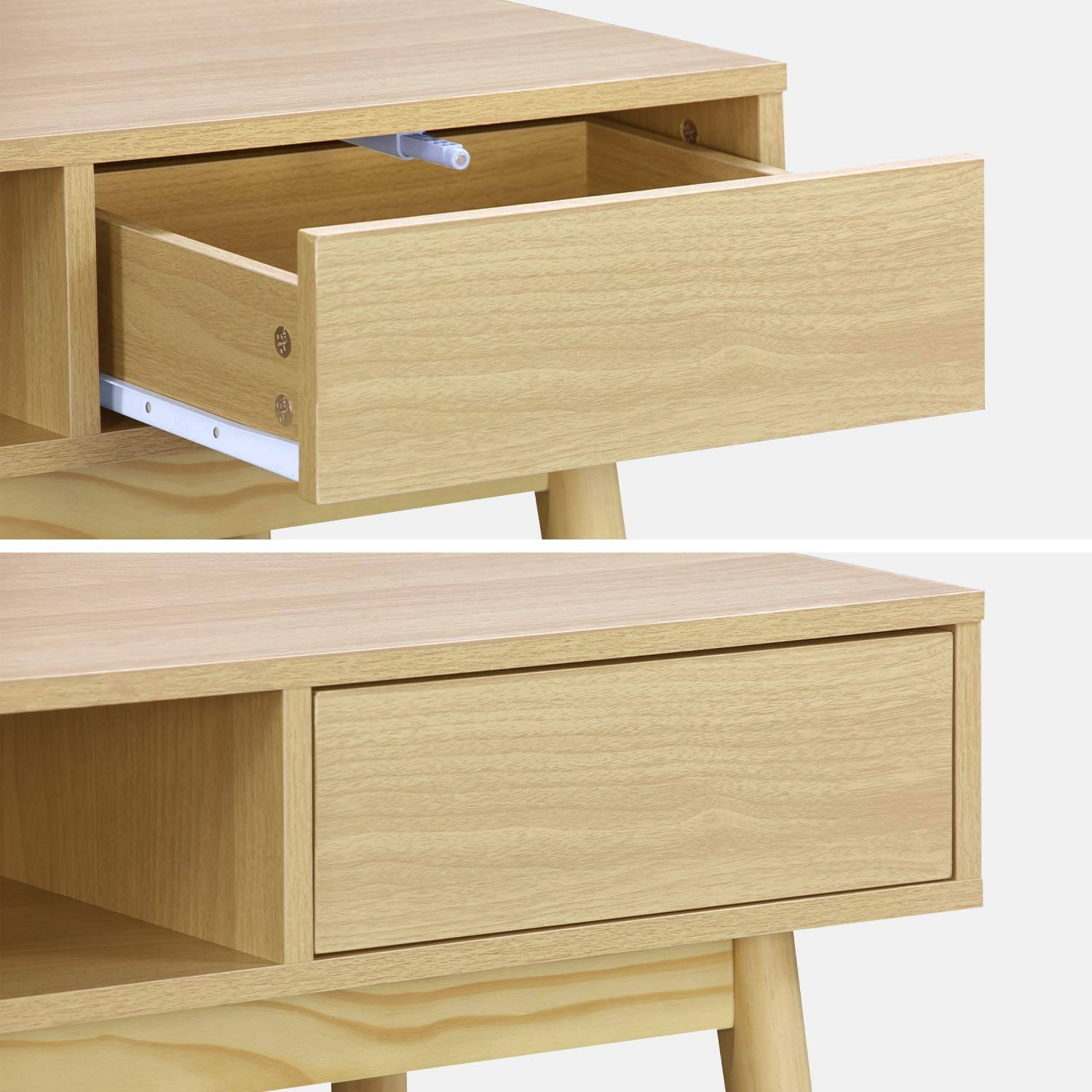 Console décor bois - Mika - 2 tiroirs, 1 casier de rangement, pieds scandinaves, L 120 x l 48 x H 75cm  Photo5
