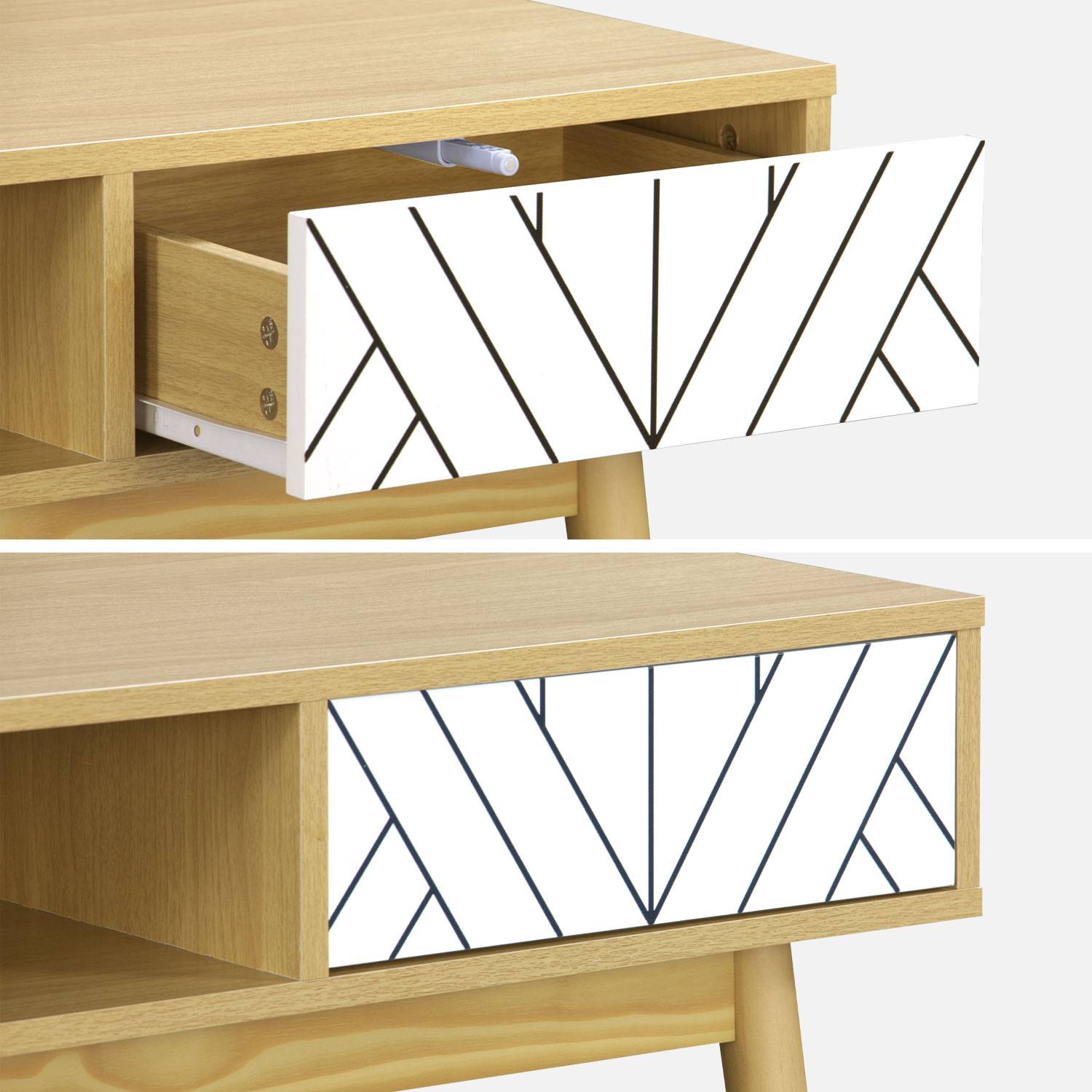 Console décor bois & blanc - Mika - 2 tiroirs, 1 casier de rangement, pieds scandinaves, L 120 x l 48 x H 75cm  Photo8