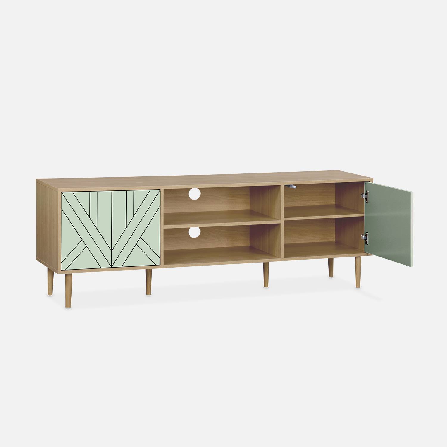 TV-meubel Mika, 3 planken, 2 deuren, houtlook & watergroene deurtjes, 160x40x56cm Photo5