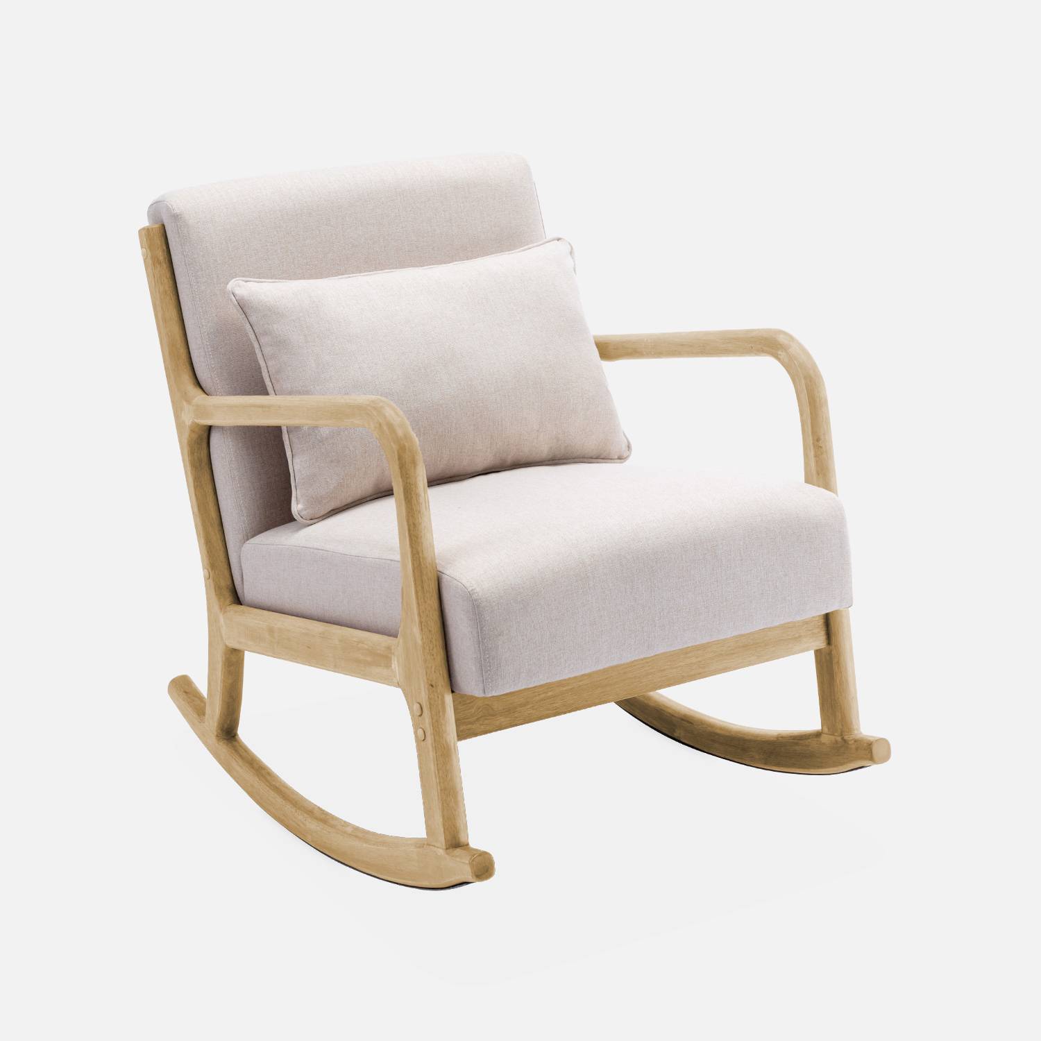 Fauteuil à bascule design en bois et tissu, 1 place, rocking chair scandinave, beige Photo3