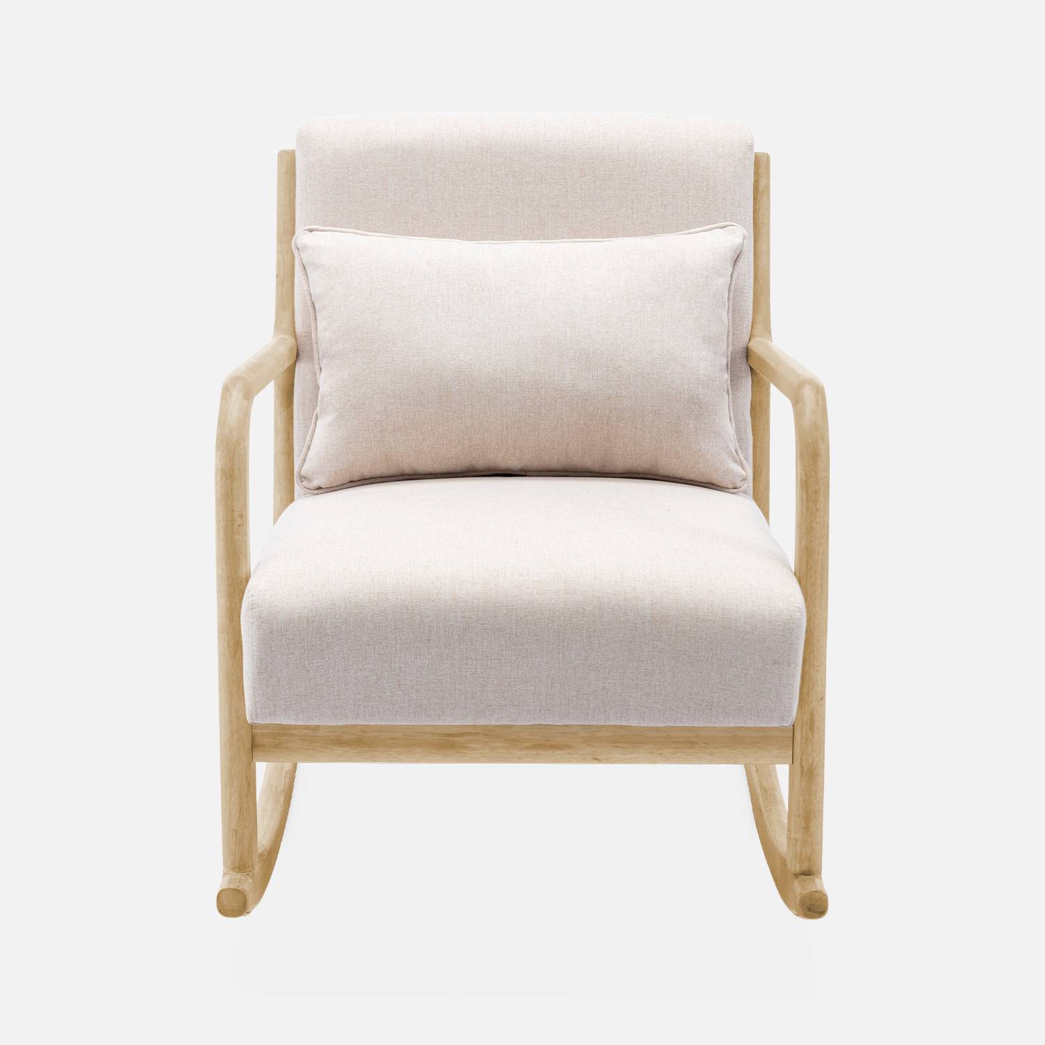 Fauteuil à bascule design en bois et tissu, 1 place, rocking chair scandinave, beige Photo4