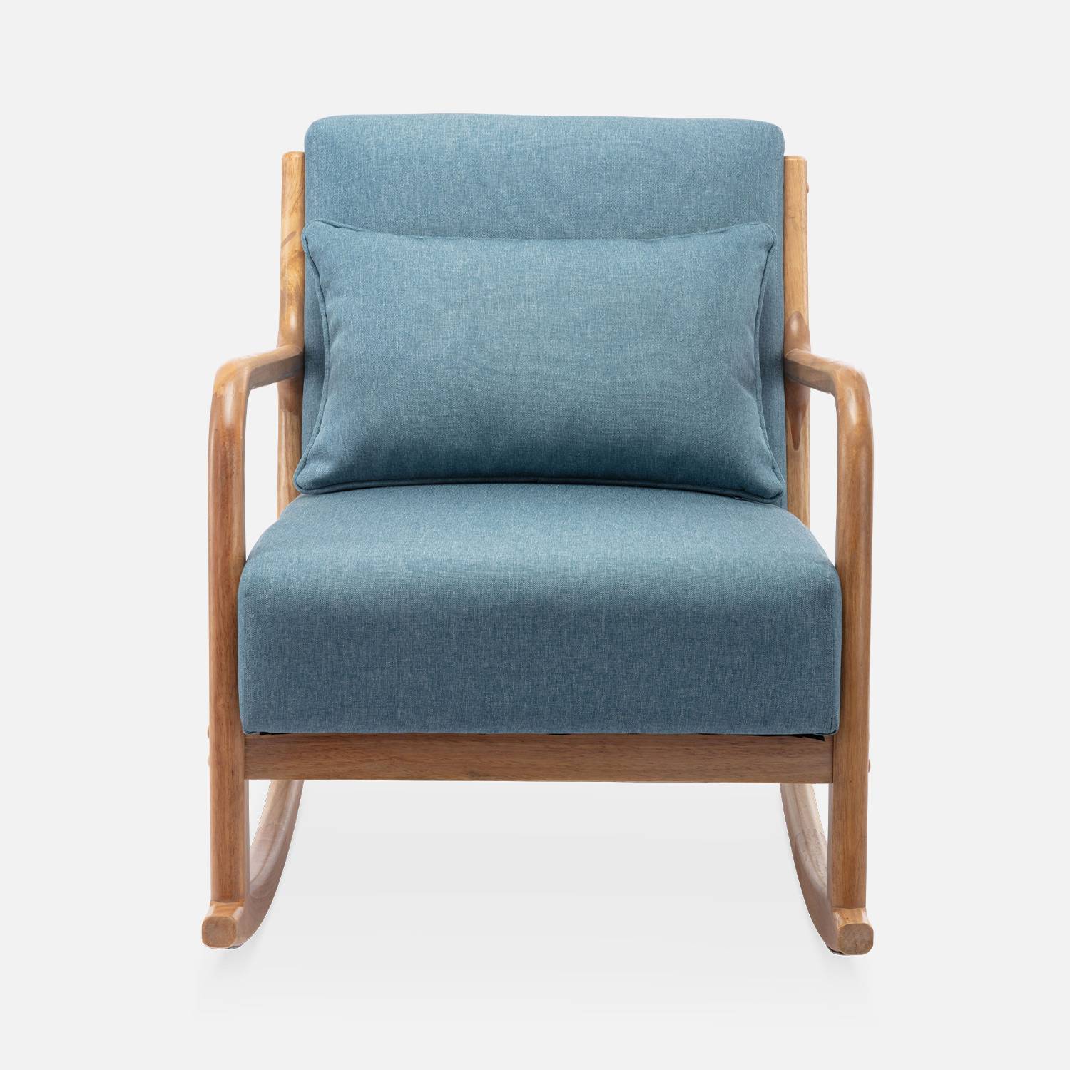 Fauteuil à bascule design en bois et tissu, 1 place, rocking chair scandinave, bleu Photo4