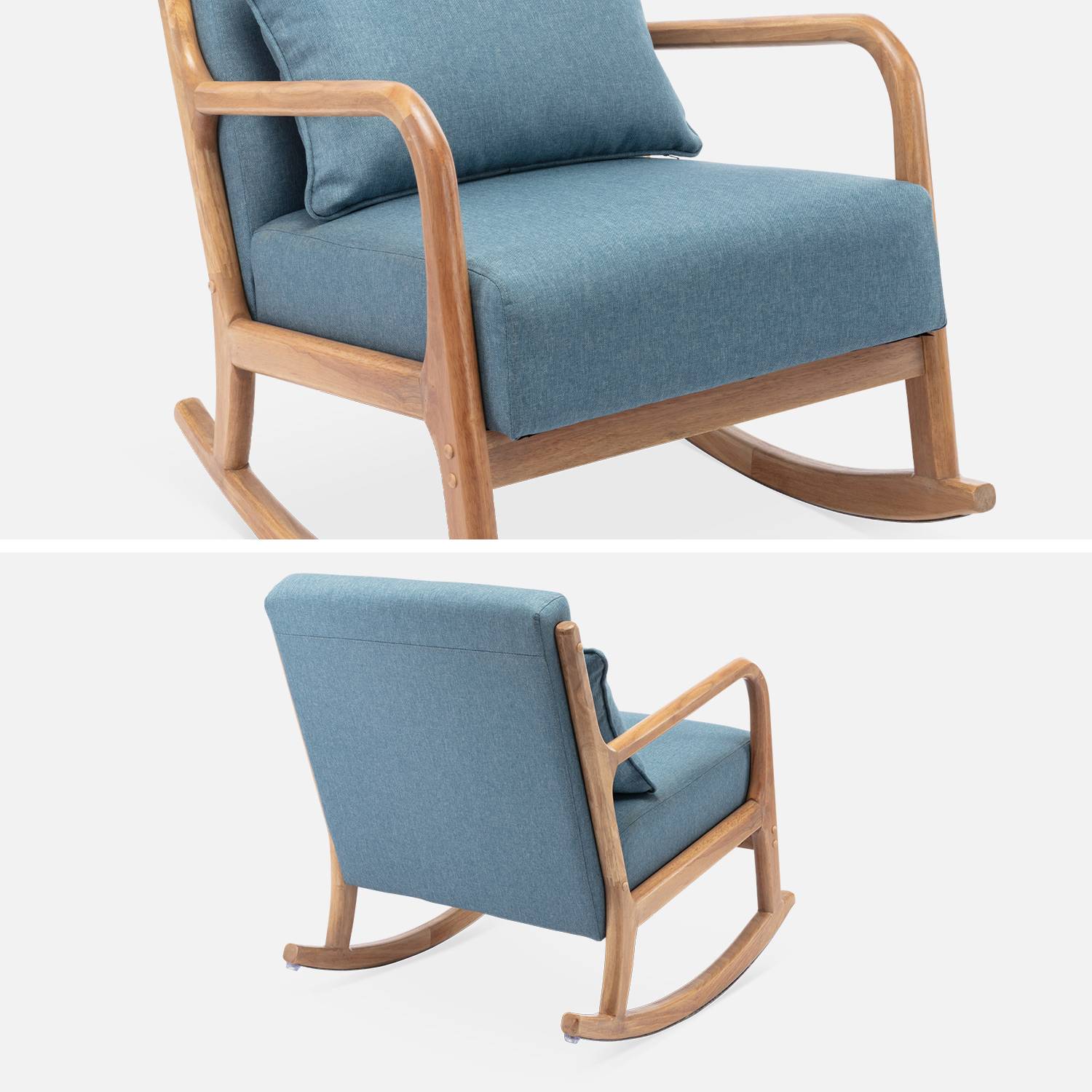 Fauteuil à bascule design en bois et tissu, 1 place, rocking chair scandinave, bleu Photo6