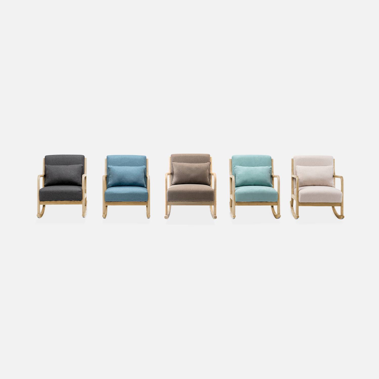 Fauteuil à bascule design en bois et tissu, 1 place, rocking chair scandinave, bleu Photo7