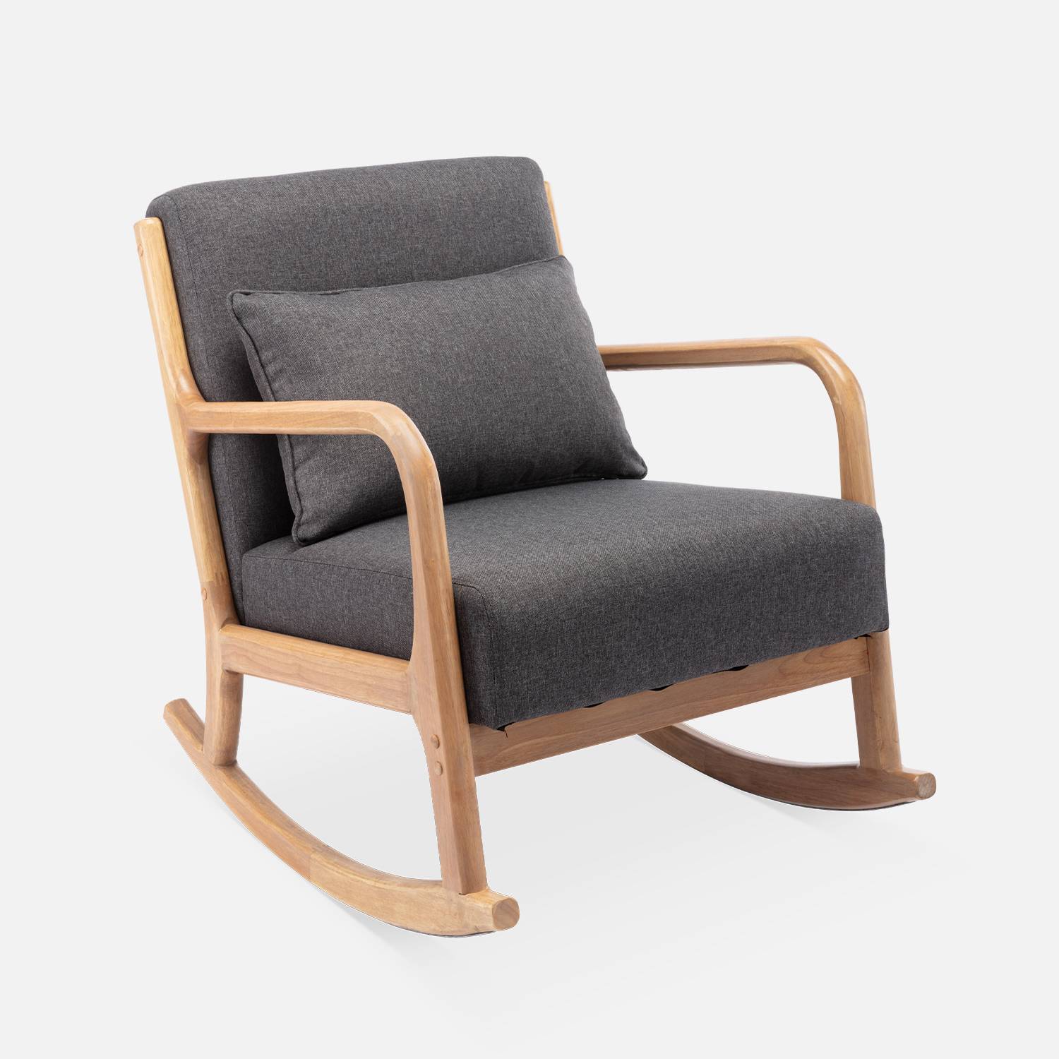 Fauteuil à bascule design en bois et tissu, 1 place, rocking chair scandinave, gris foncé Photo3