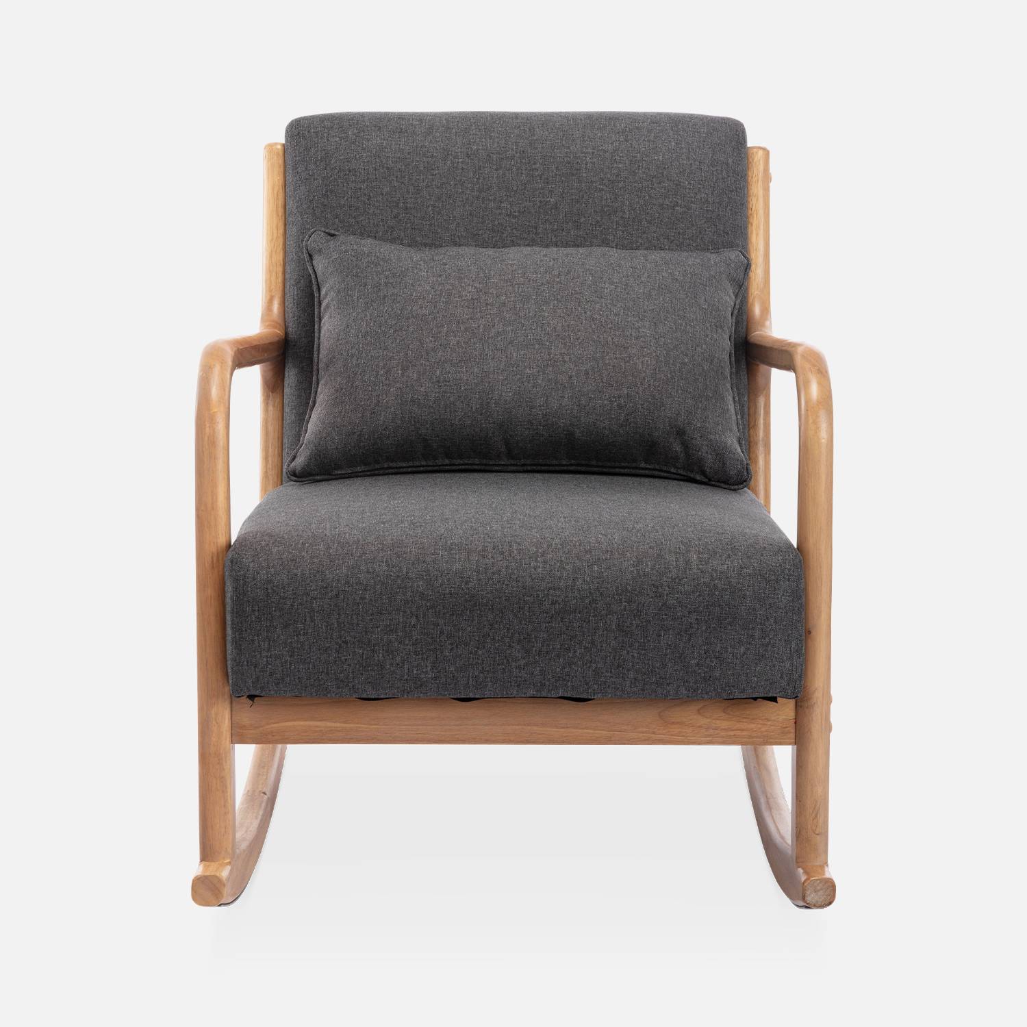 Fauteuil à bascule design en bois et tissu, 1 place, rocking chair scandinave, gris foncé Photo4