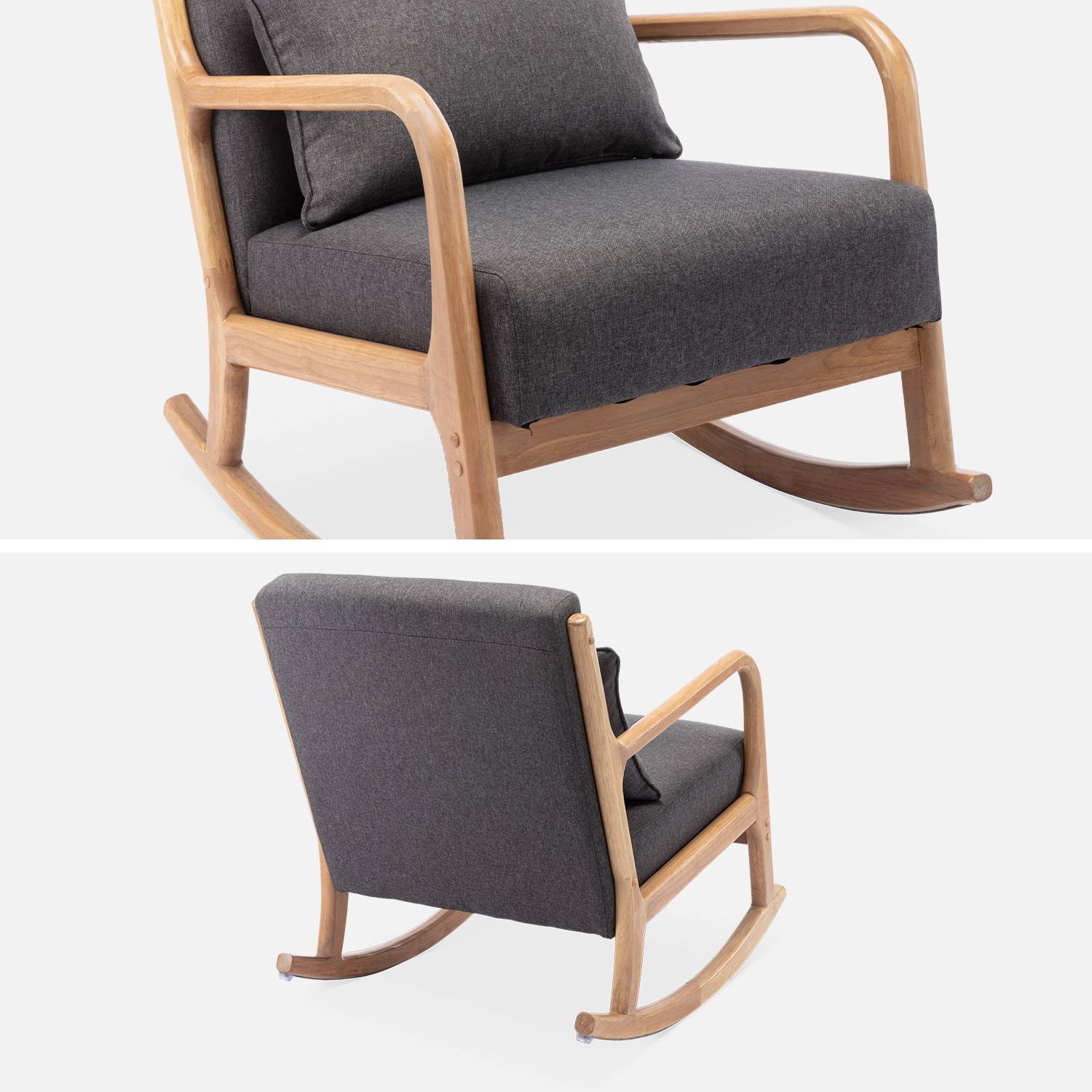 Fauteuil à bascule design en bois et tissu, 1 place, rocking chair scandinave, gris foncé Photo7