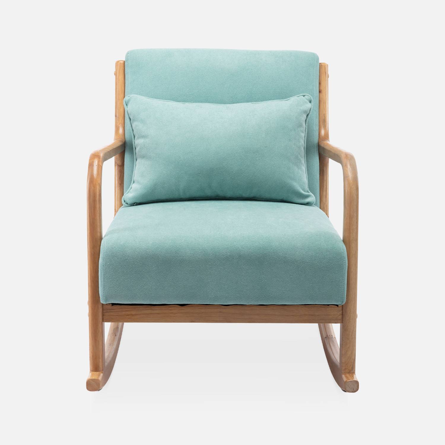 Fauteuil à bascule design en bois et tissu, 1 place, rocking chair scandinave, vert d'eau Photo5